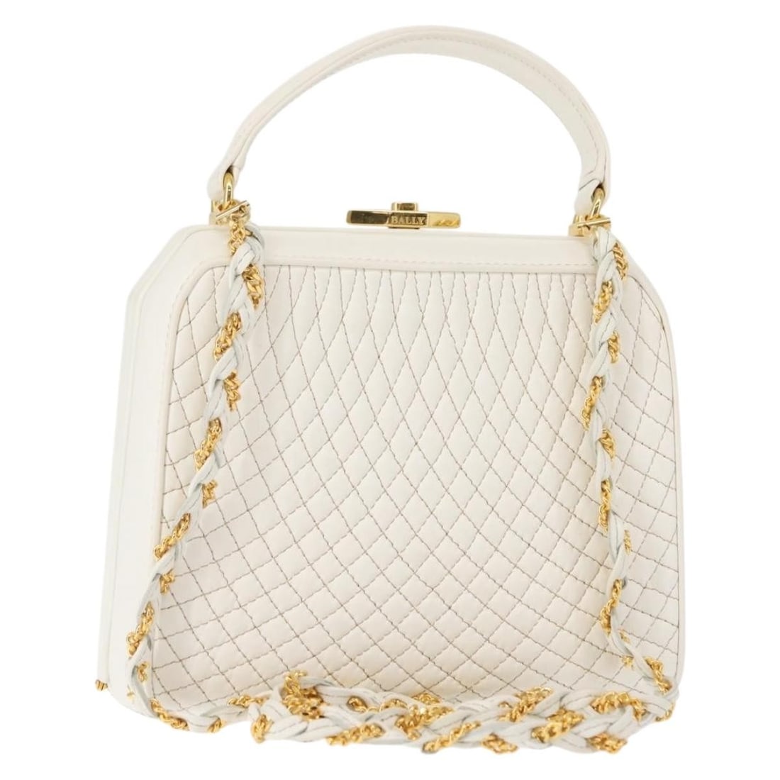 BALLY Leather 2way Hand Bag White Gold Authentic Italy: BALLY Leather 2way Hand Bag White Gold Authentic Italy This exquisite BALLY hand bag showcases a sophisticated blend of style and functionality. Crafted from premium leather, it features a striking wh