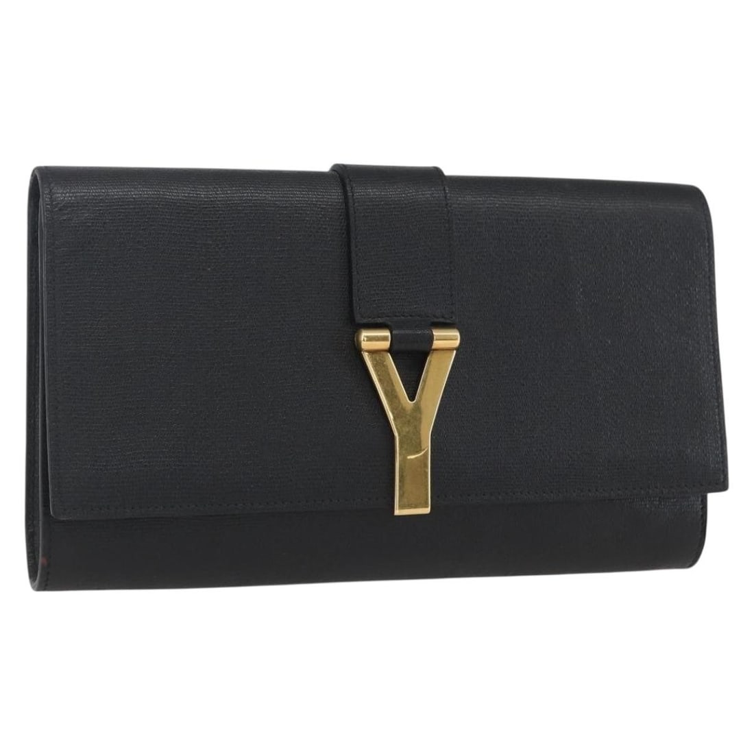 Black Chyc Clutch Bag by Saint Laurent: Black Chyc Clutch Bag by Saint Laurent This pre-owned Saint Laurent Chyc clutch bag features a classic black exterior. It shows signs of use, including surface rubbing, slight shape loss, stains, and
