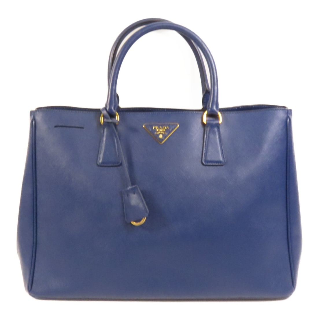 Blue Saffiano Leather Prada BN1786 Tote with Gold Tone Hardware: Blue Saffiano Leather Prada BN1786 Tote with Gold Tone Hardware This Prada tote bag is crafted from blue Saffiano leather and features a spacious design with a regular size type. Made in Italy, it pre