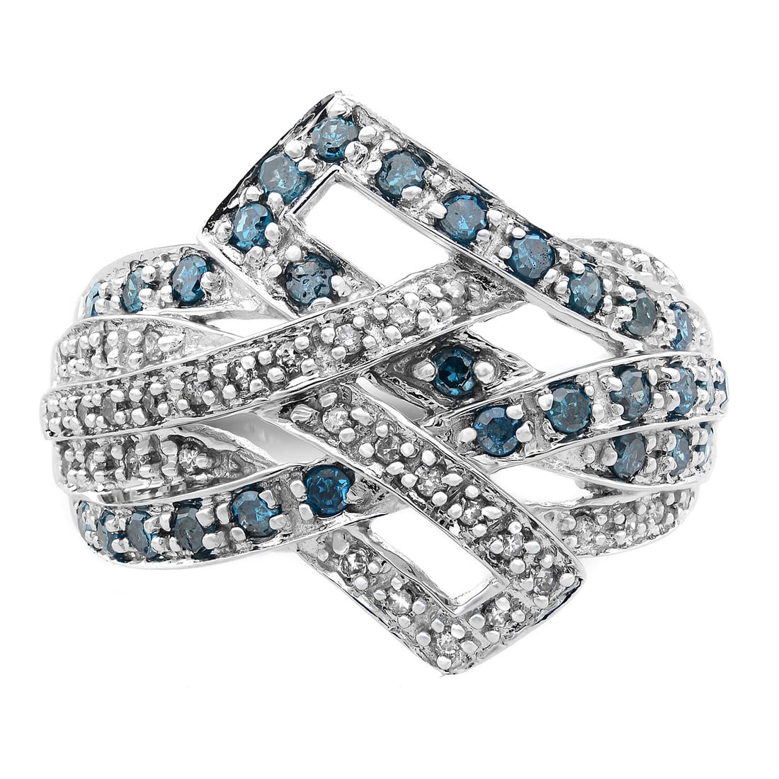 Rachel Koen 10K White Gold Blue White Diamonds Cocktail Ring 0.75ct Size 7: Rachel Koen 10K White Gold Blue White Diamonds Cocktail Ring 0.75ct Size 7 This stunning Rachel Koen cocktail ring showcases a beautiful blend of blue and white diamonds set in a luxurious 10K white g
