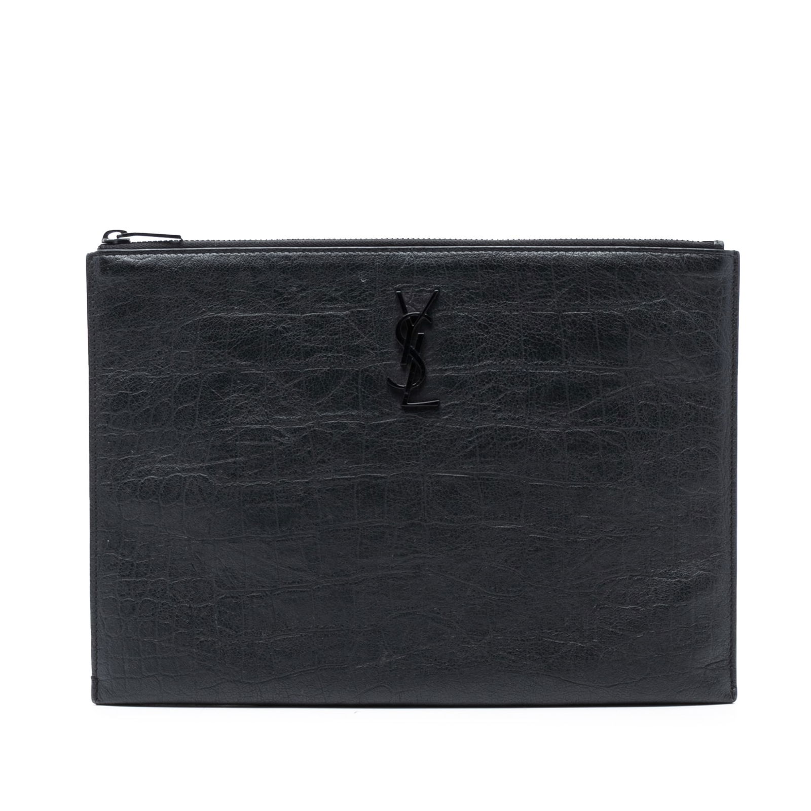 Black Leather Croc Embossed Monogram Clutch by Saint Laurent (1 of 7)