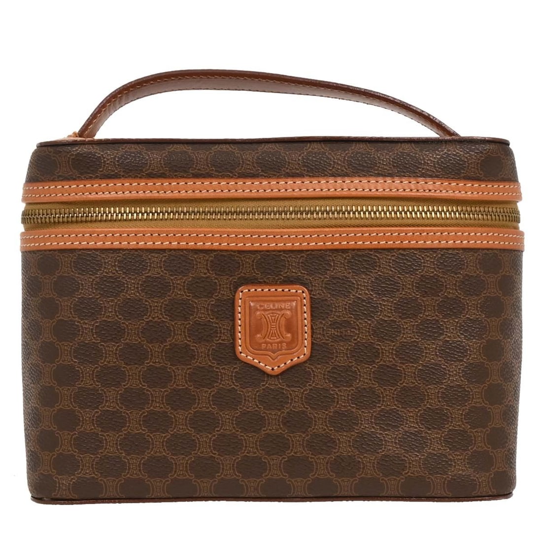 CELINE Brown Macadam Vanity Handbag Top Handle Italy (1 of 10)