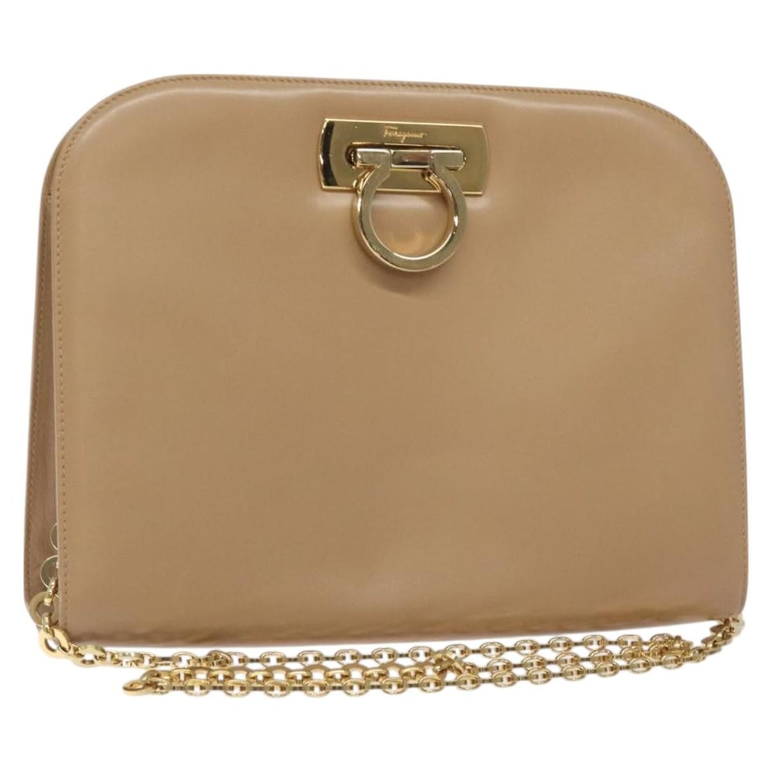 Salvatore Ferragamo Gancini Shoulder Bag Leather Beige Gold Auth: Salvatore Ferragamo Gancini Shoulder Bag Leather Beige Gold Auth Elevate your accessory collection with this luxurious Salvatore Ferragamo Chain Gancini Shoulder Bag. Crafted in Italy from high-qualit