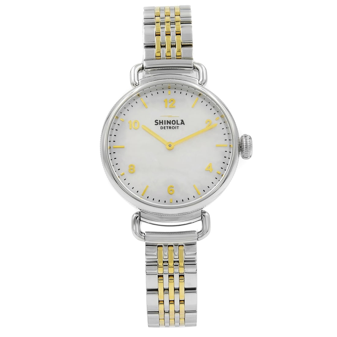 Shinola The Canfield Two Tone Quartz Ladies Watch MOP Dial 20018678: Shinola The Canfield Two Tone Quartz Ladies Watch MOP Dial 20018678 Elegant and sophisticated, the Shinola The Canfield MOP Arabic Dial Two Tone Steel Quartz Ladies Watch is designed to make a stateme