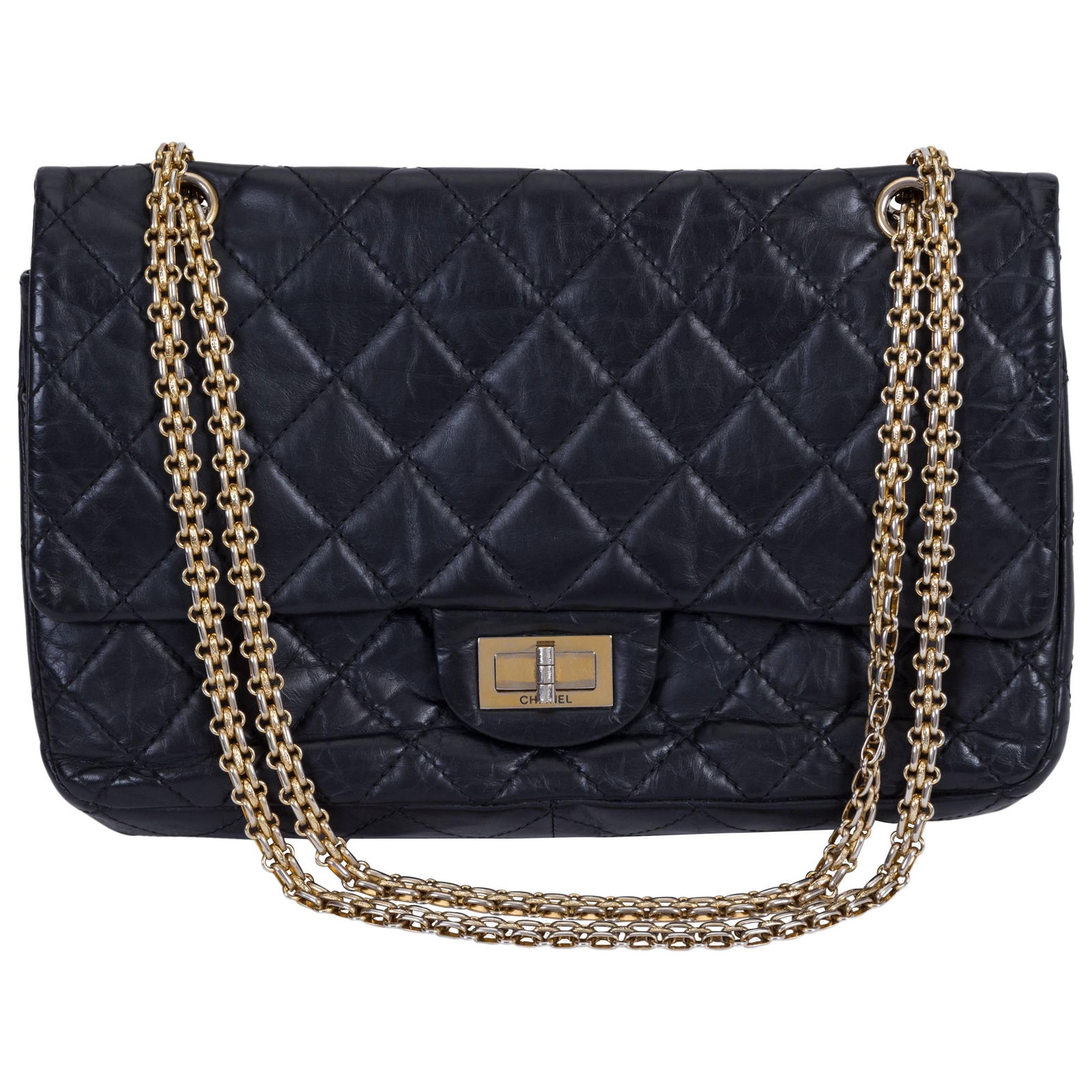 Chanel Black Distressed Leather Jumbo Reissue Flap Bag Gold Tone Hardware (1 of 6)