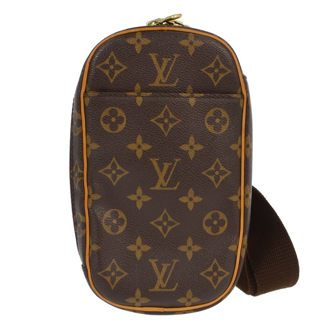 Pochette Gange brown clutch by Louis Vuitton: Pochette Gange brown clutch by Louis Vuitton This Louis Vuitton Pochette Gange clutch is crafted in brown and features minor signs of use, including some discoloration and stains on the leather parts,