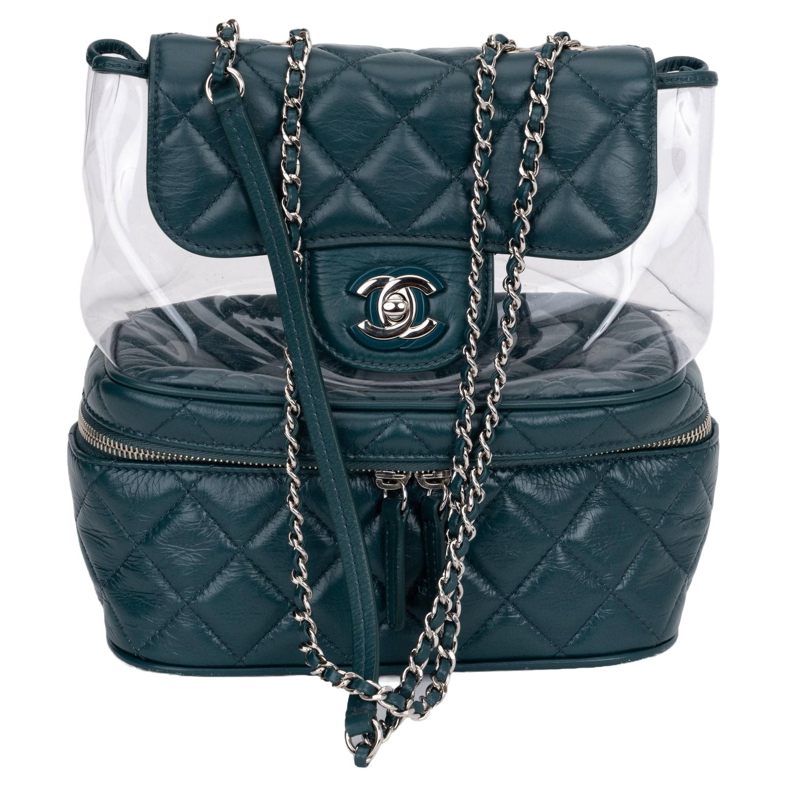 Chanel Emerald Green PVC Backpack Collection 25 with Hologram: Chanel Emerald Green PVC Backpack Collection 25 with Hologram This stunning Chanel Emerald Green PVC Backpack is a versatile designer piece perfect for any fashion-forward individual. With a unique co