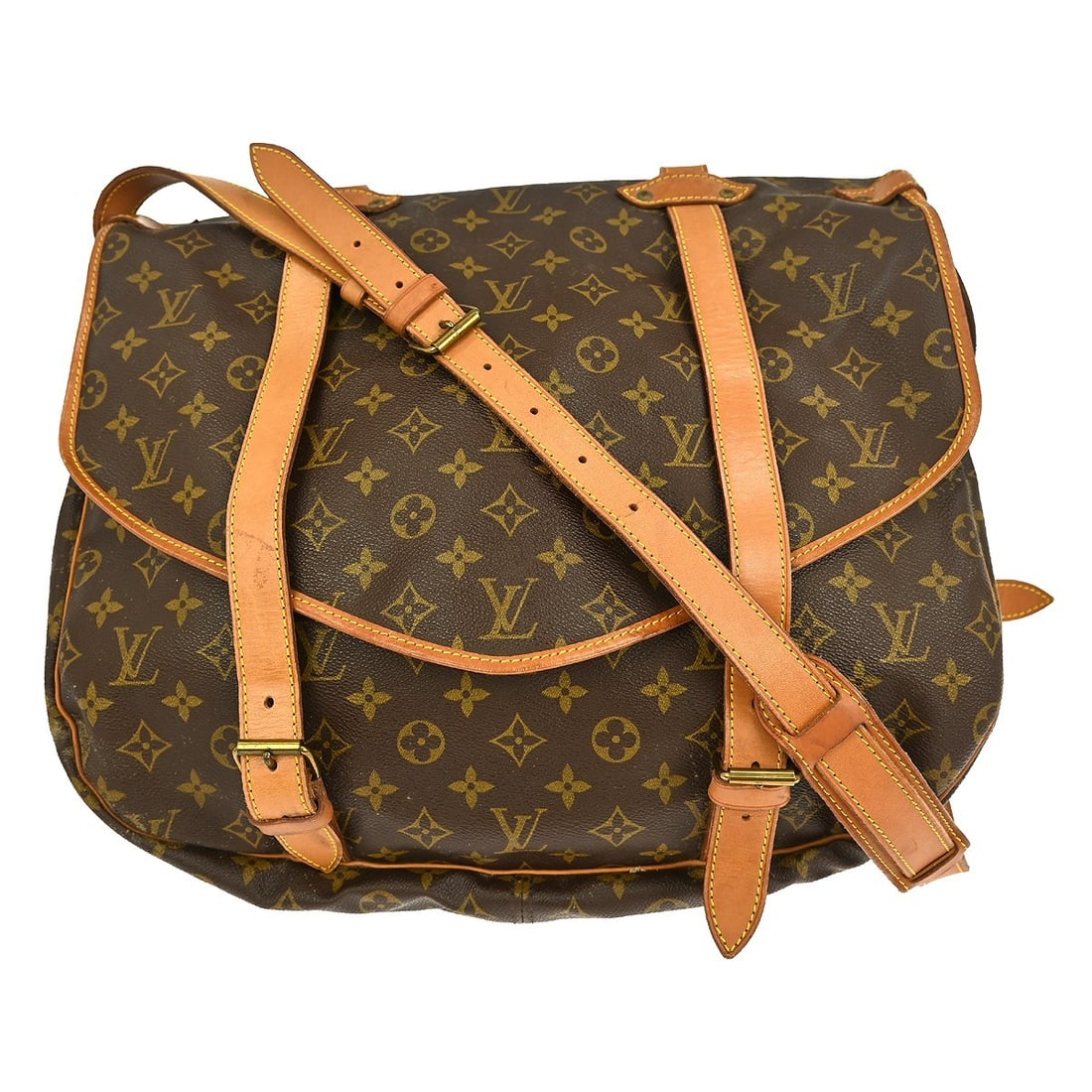 Saumur Shoulder Bag in Brown Canvas by Louis Vuitton (1 of 1)