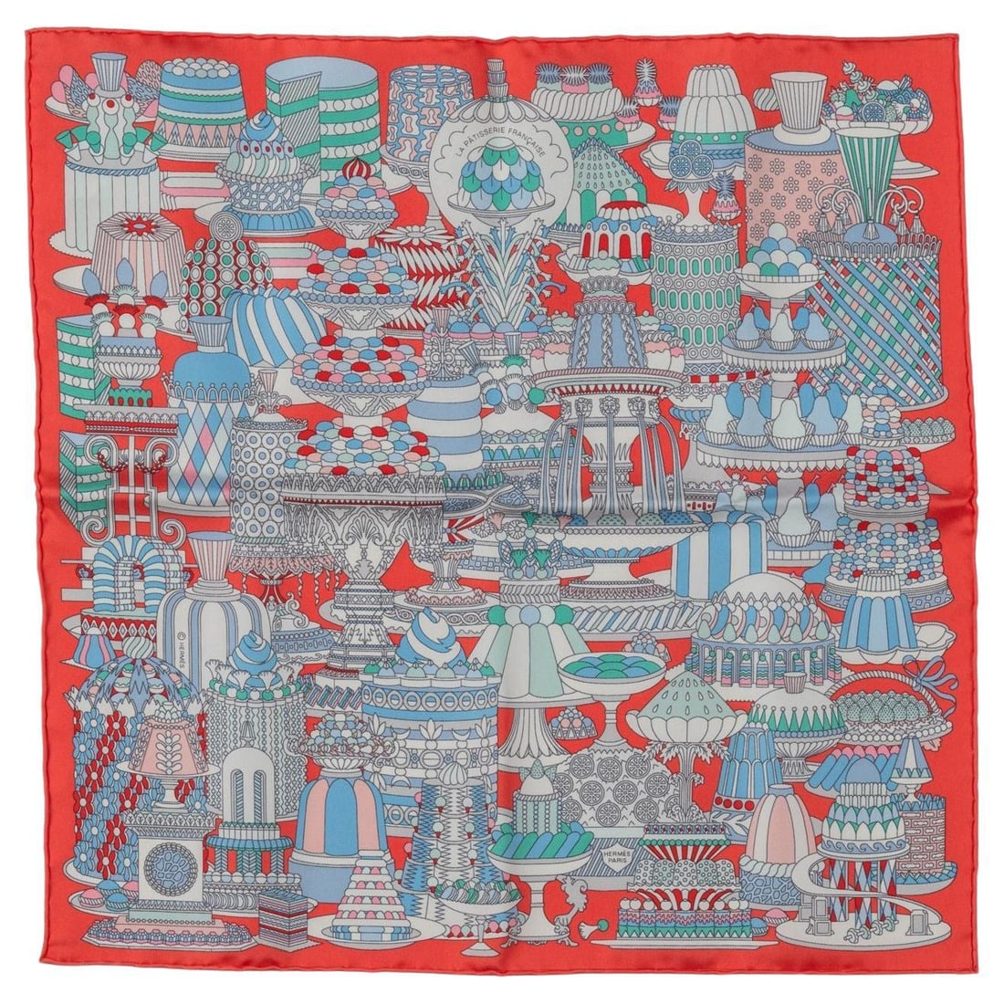 Hermes Patisserie Gavroche Silk Scarf Coral Multicolor NIB: Hermes Patisserie Gavroche Silk Scarf Coral Multicolor NIB Introducing the exquisite Hermes Patisserie Gavroche Scarf, a stunning addition to any collection. This brand new silk scarf features a vibra