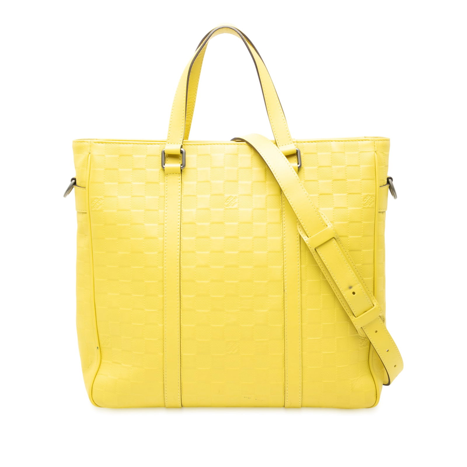 Louis Vuitton Damier Infini Tadao PM Yellow Leather Bag: Louis Vuitton Damier Infini Tadao PM Yellow Leather Bag The Louis Vuitton Damier Infini Tadao PM is a stylish and functional handbag crafted from high-quality leather. It features flat leather top han