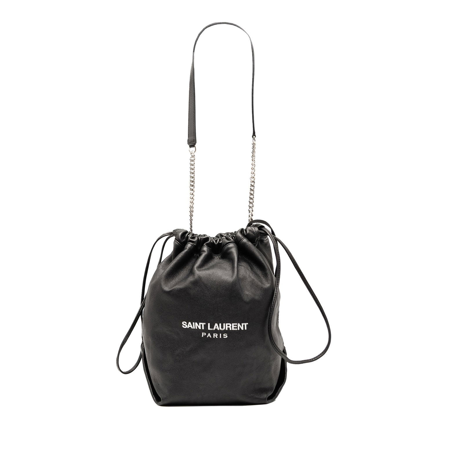 Saint Laurent Small Lambskin Teddy Bucket Bag Black Leather: Saint Laurent Small Lambskin Teddy Bucket Bag Black Leather Introducing the Saint Laurent Small Lambskin Teddy Bucket Bag, a stylish blend of luxury and functionality. This exquisite bag features a sl