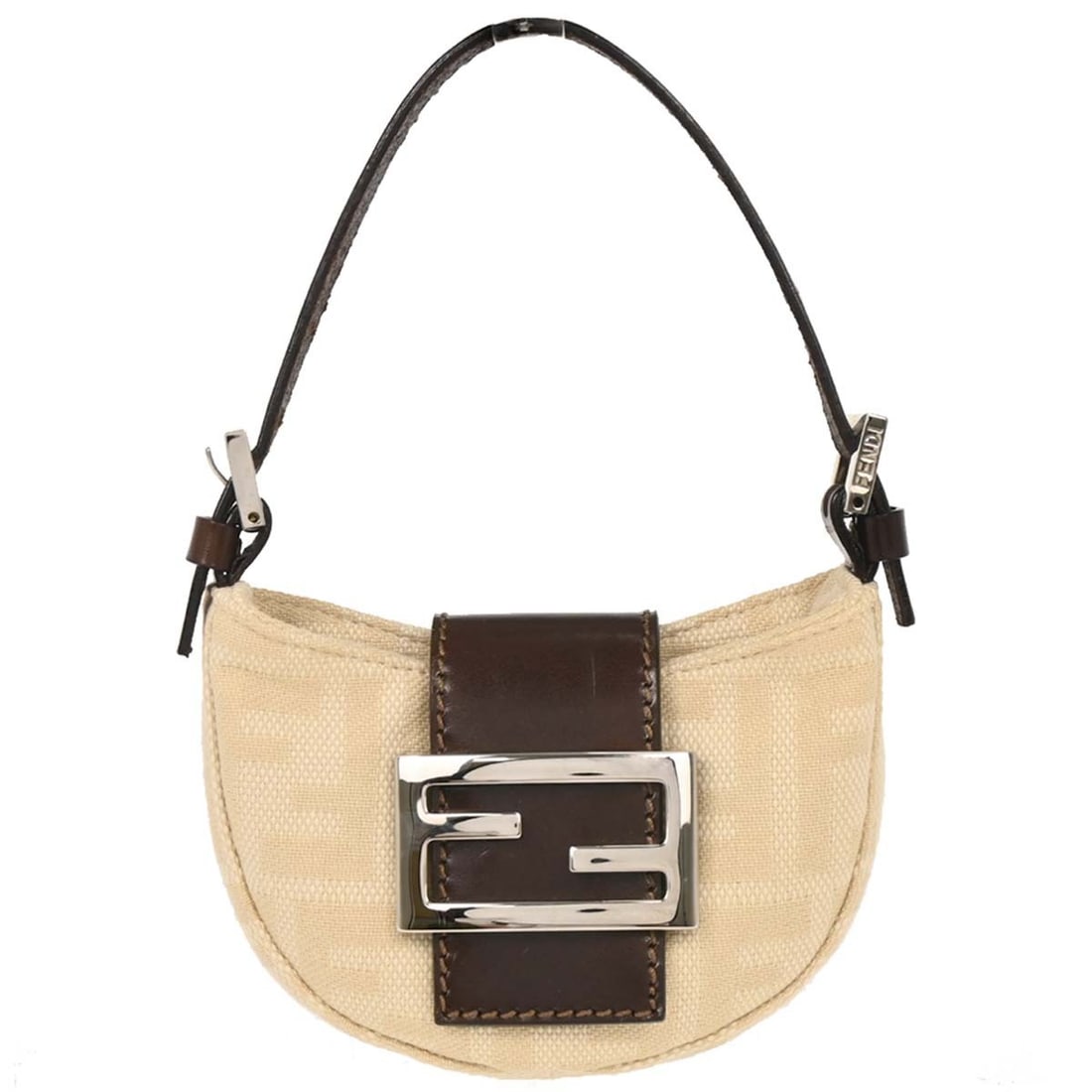 Fendi Off-white Canvas Zucca Micro Handbag 2308-26673-008 with Silver Hardware: Fendi Off-white Canvas Zucca Micro Handbag 2308-26673-008 with Silver Hardware This Fendi Off-white Canvas Zucca Micro Handbag showcases a chic and casual design perfect for various occasions. Crafted