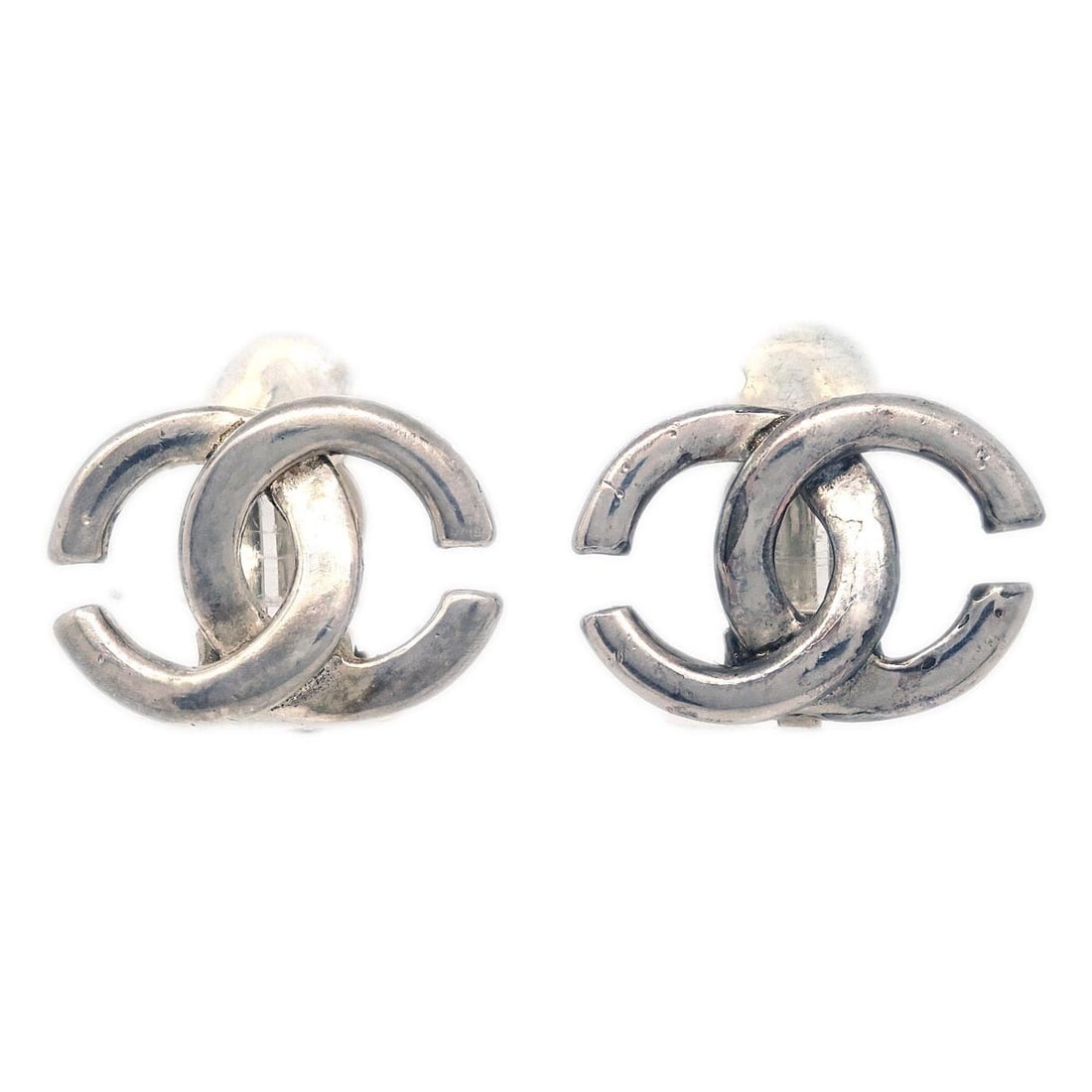 Chanel CC Clip-On Button Earrings Silver Plated 01A (1 of 4)