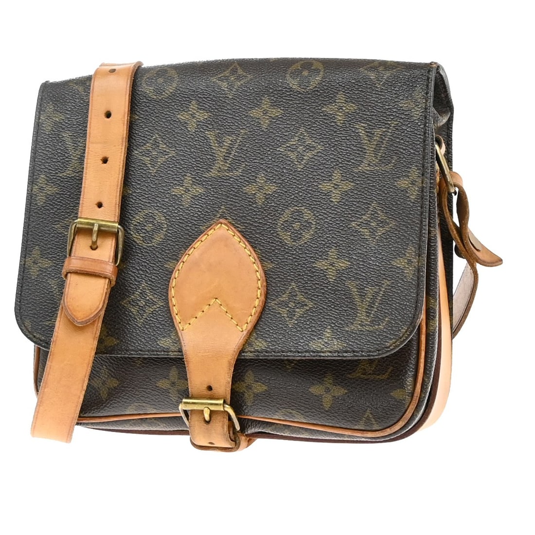 Cartouchiere Shoulder Bag by Louis Vuitton in Brown: Cartouchiere Shoulder Bag by Louis Vuitton in Brown This Louis Vuitton Cartouchiere shoulder bag features a classic brown design with gold-plated hardware. Designed for women, it shows signs of previo