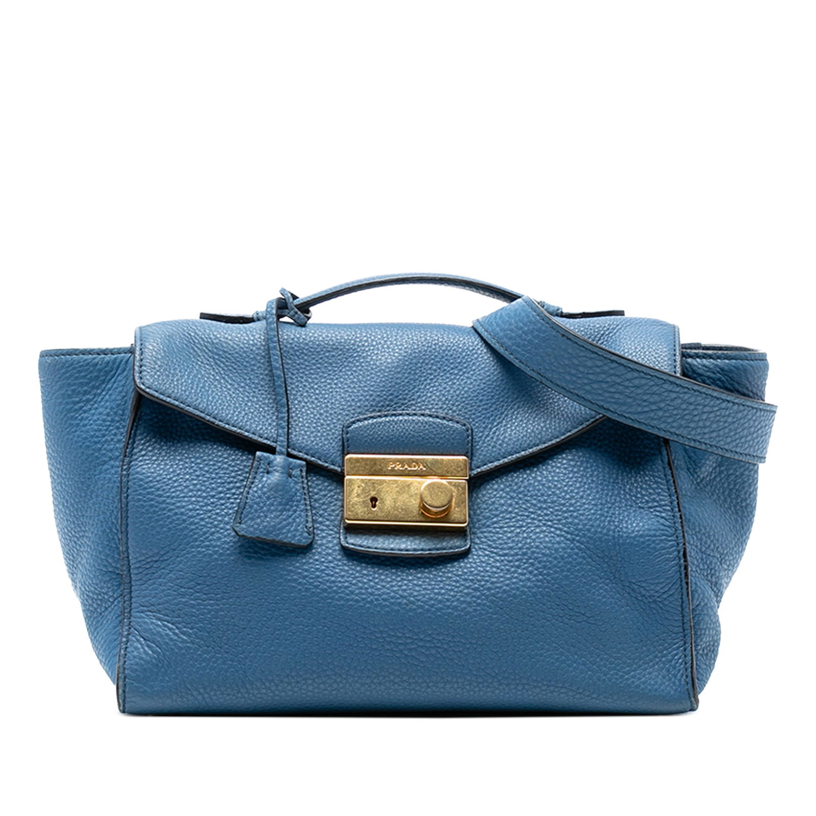 Prada Vitello Daino Sound Lock Satchel Blue Leather Bag (1 of 6)