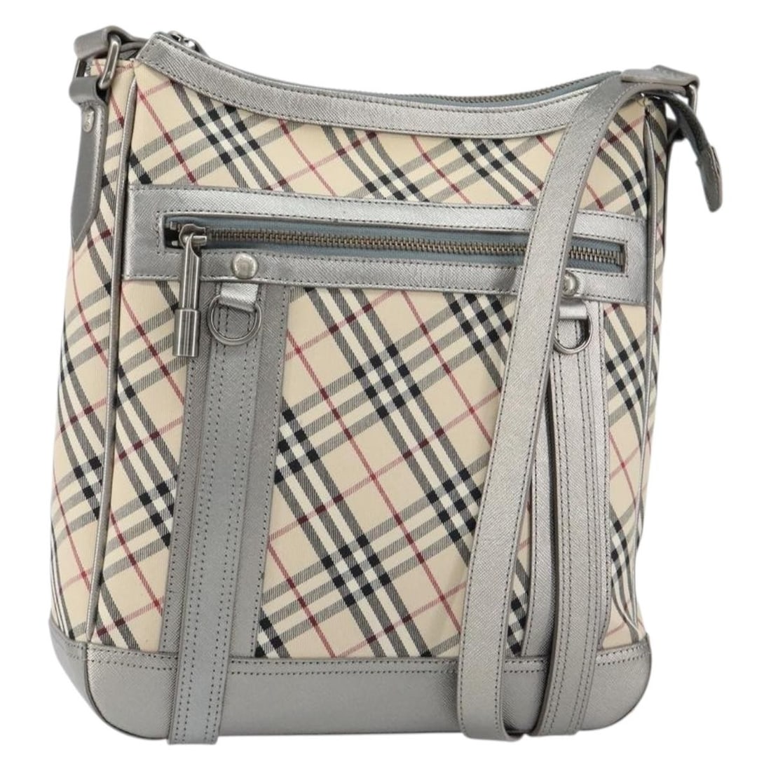 Beige Shoulder Bag with Nova Check Pattern by Burberry: Beige Shoulder Bag with Nova Check Pattern by Burberry This pre-owned Burberry Nova Check shoulder bag showcases the iconic beige check pattern and is designed for women. The bag is in good condition,