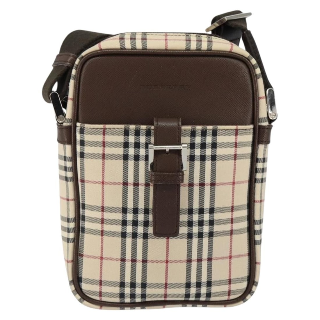Beige Burberry Shoulder Bag with Nova Check Pattern: Beige Burberry Shoulder Bag with Nova Check Pattern This pre-owned Burberry Nova Check shoulder bag features the iconic beige checked pattern and is designed for female use. The bag displays signs of