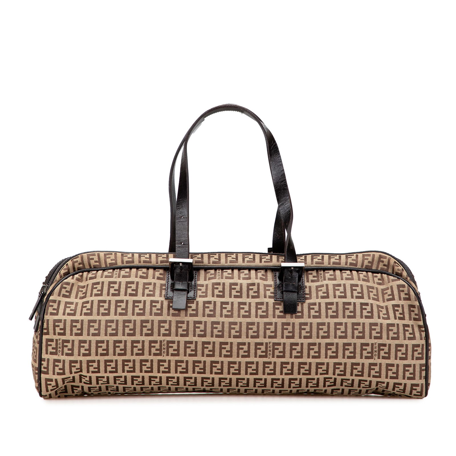 Fendi Zucchino Canvas Handbag Brown Leather Trim Italy: Fendi Zucchino Canvas Handbag Brown Leather Trim Italy This stylish Fendi Zucchino Canvas Handbag is crafted from durable canvas with elegant leather trim. It features flat leather straps for comforta