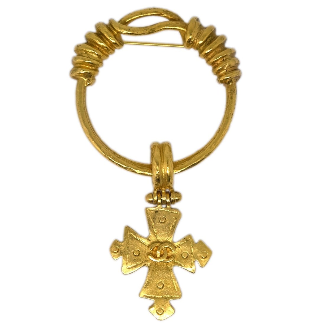 Chanel Gold-Plated Cross Brooch Pin 94P: Chanel Gold-Plated Cross Brooch Pin 94P This exquisite Chanel Cross Brooch Pin from the 94P collection features a stunning gold-plated finish, ensuring a luxurious look. The brooch is designed in a cl
