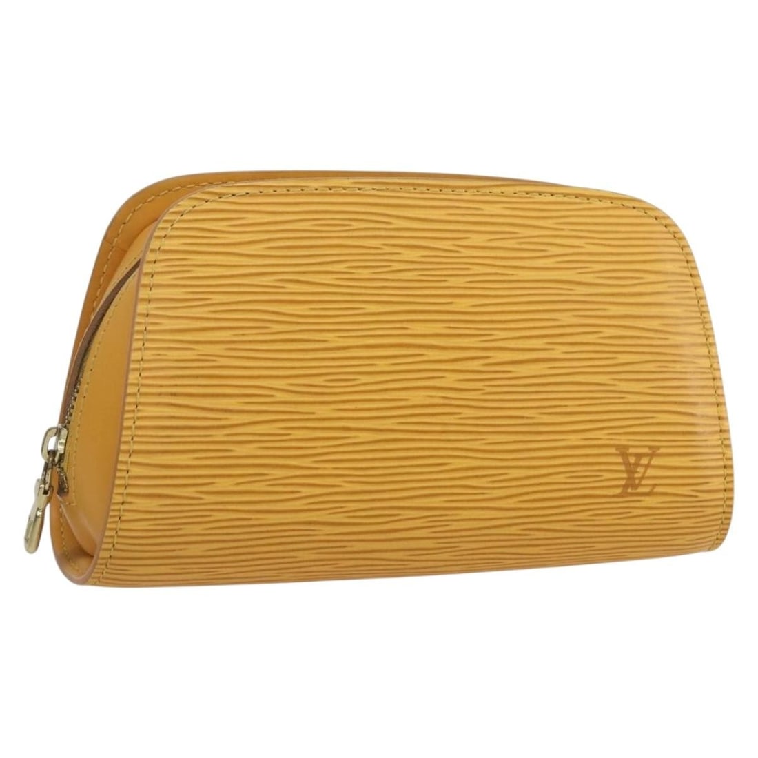 Yellow Epi Leather Dauphine PM Pouch by Louis Vuitton M48449: Yellow Epi Leather Dauphine PM Pouch by Louis Vuitton M48449 This Louis Vuitton Epi Dauphine PM Pouch features a yellow Epi leather exterior and a compact silhouette. The pouch shows reasonable wear,
