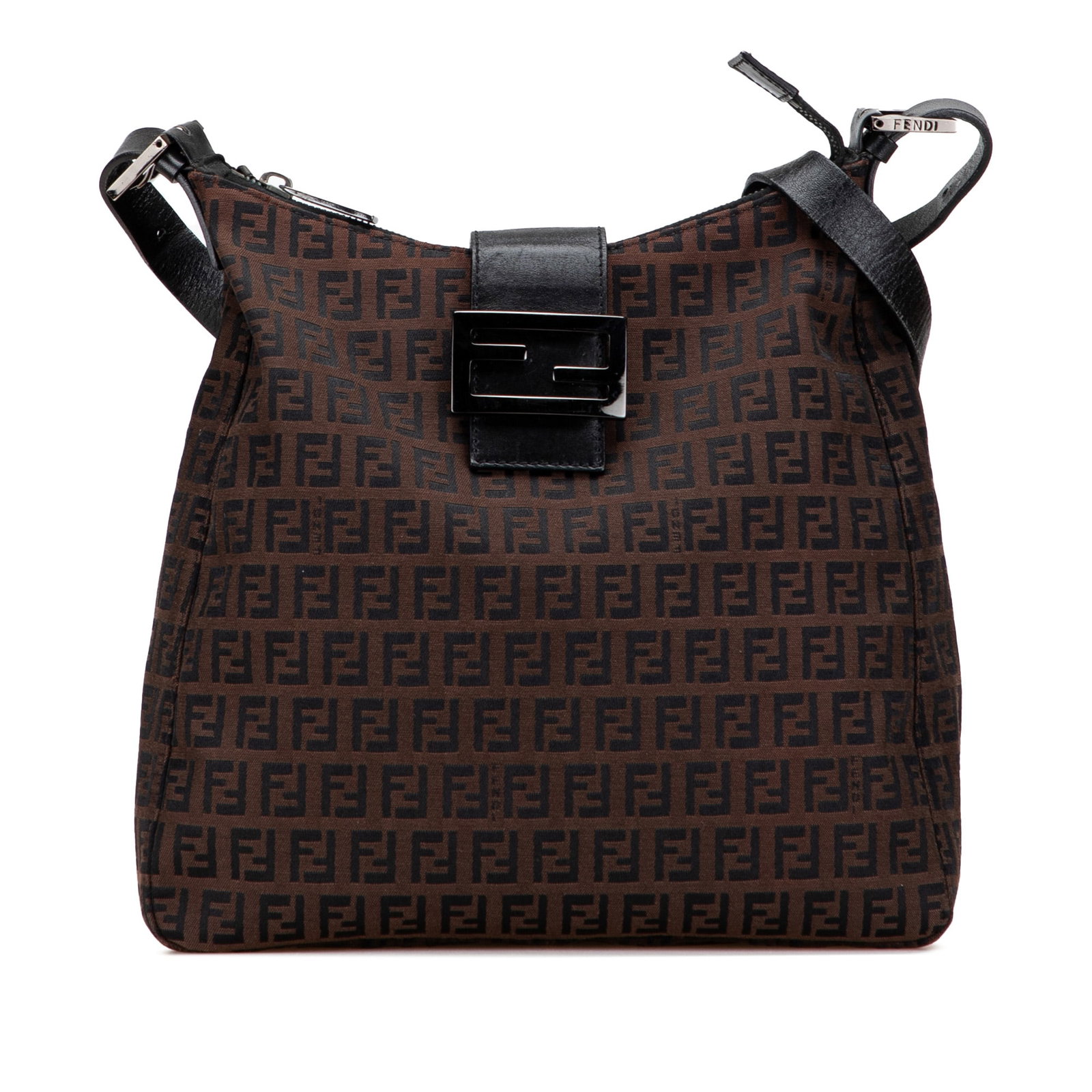 Fendi Zucchino Canvas Shoulder Bag Brown Fabric Italy: Fendi Zucchino Canvas Shoulder Bag Brown Fabric Italy This Fendi Zucchino Canvas Shoulder Bag exudes a stylish and chic appeal, featuring a durable canvas body complemented by a flat leather strap. It