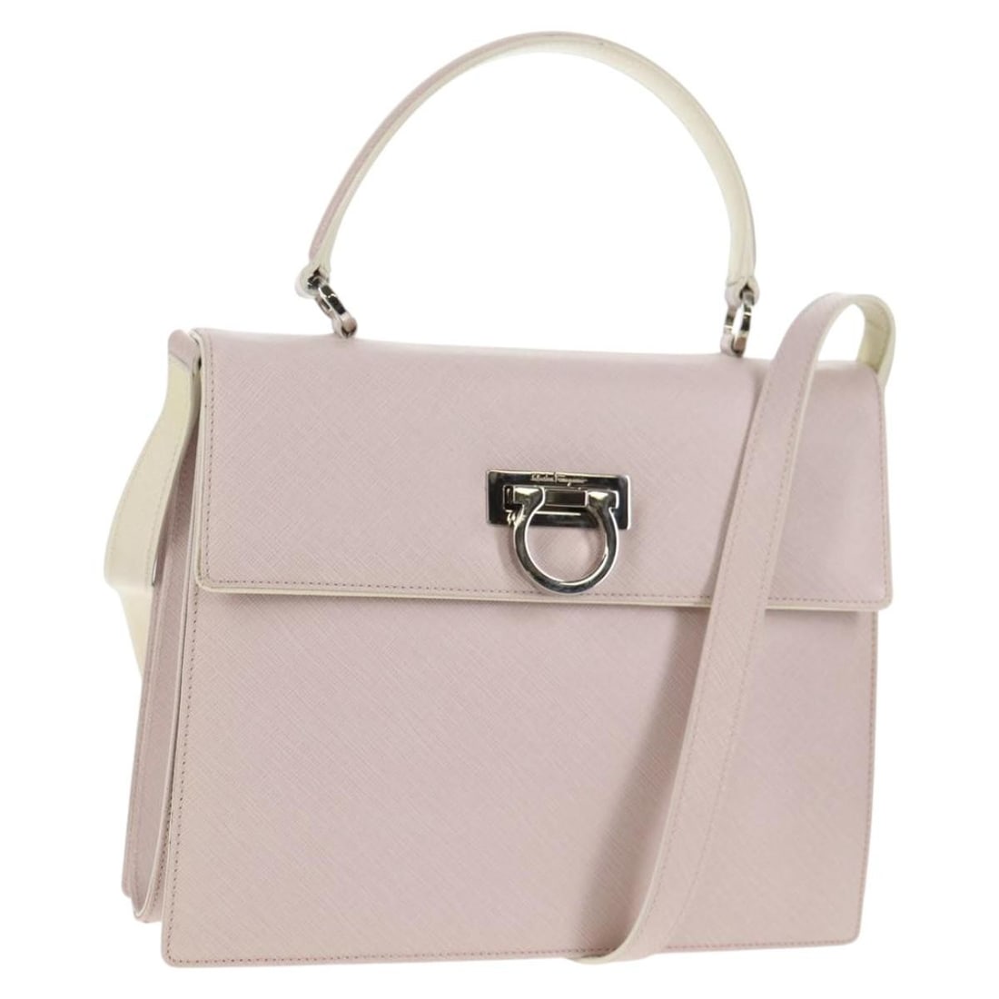 Salvatore Ferragamo Gancini Leather Hand Bag Pink Silver Authentic (1 of 18)