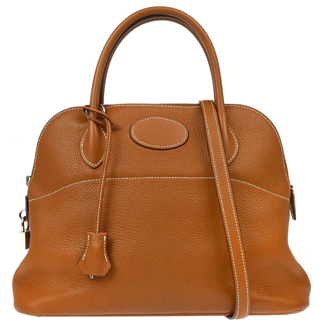 Hermes Gold Togo Bolide 31 Medium Leather Satchel with Silver Hardware: Hermes Gold Togo Bolide 31 Medium Leather Satchel with Silver Hardware The Hermes Gold Togo Bolide 31 is a stunning medium-sized handbag perfect for any occasion. This elegant satchel features a zip c