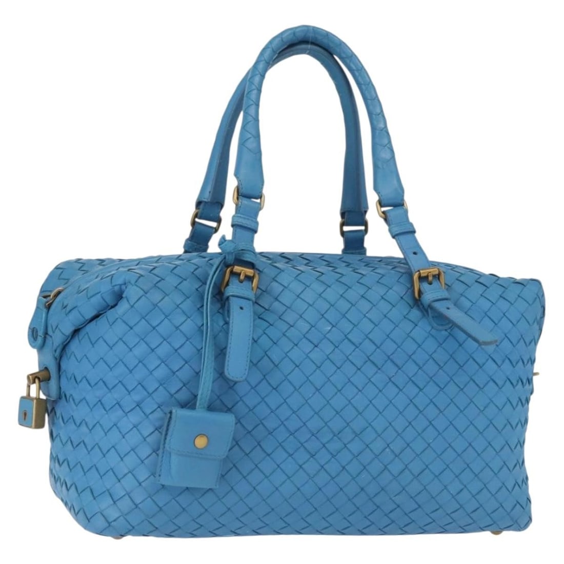 Blue Leather Intrecciato Handbag by Bottega Veneta with Key and Clochette (1 of 18)