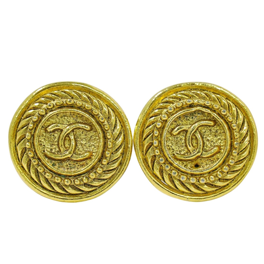 Vintage Chanel Round Clip Earrings with CC Logo Gold Tone (1 of 1)