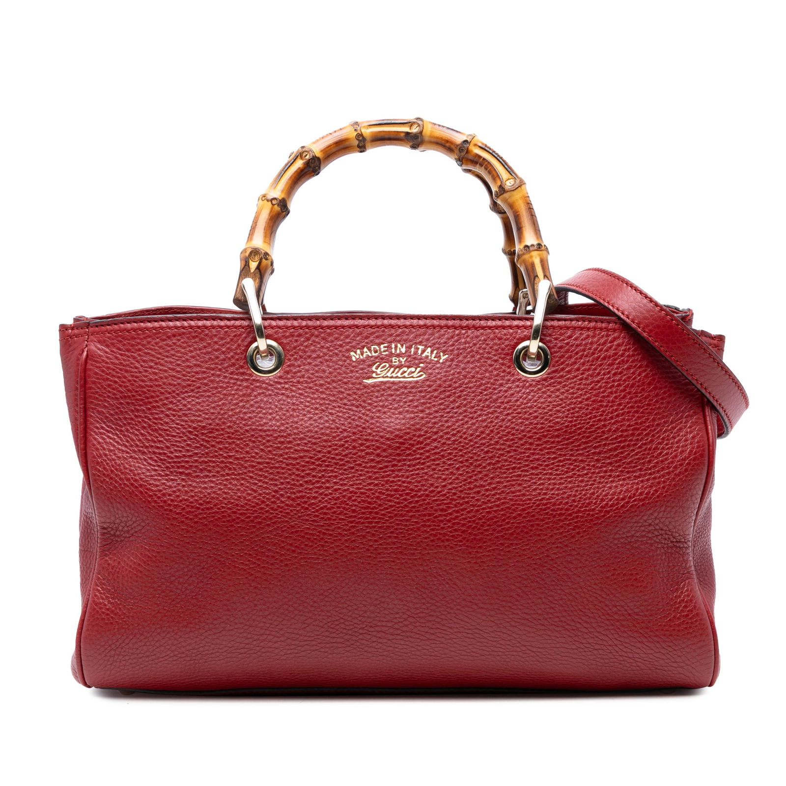 Gucci Medium Calfskin Bamboo Shopper Satchel Red Leather Bag (1 of 7)