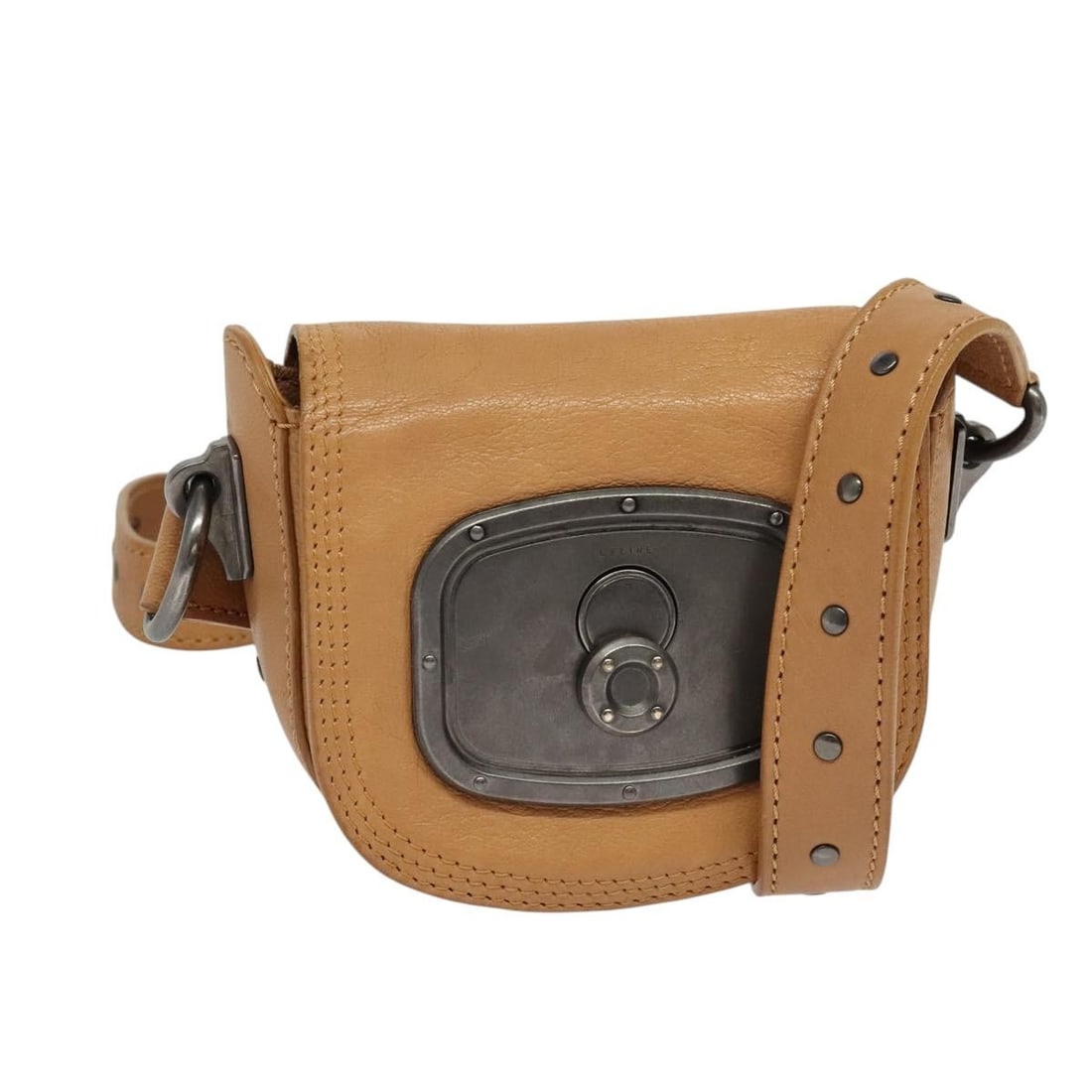 CELINE Leather Shoulder Bag Beige Made in Italy: CELINE Leather Shoulder Bag Beige Made in Italy This authentic CELINE shoulder bag features a sophisticated beige leather exterior, crafted in Italy. With approximate dimensions of 5.1 inches in lengt