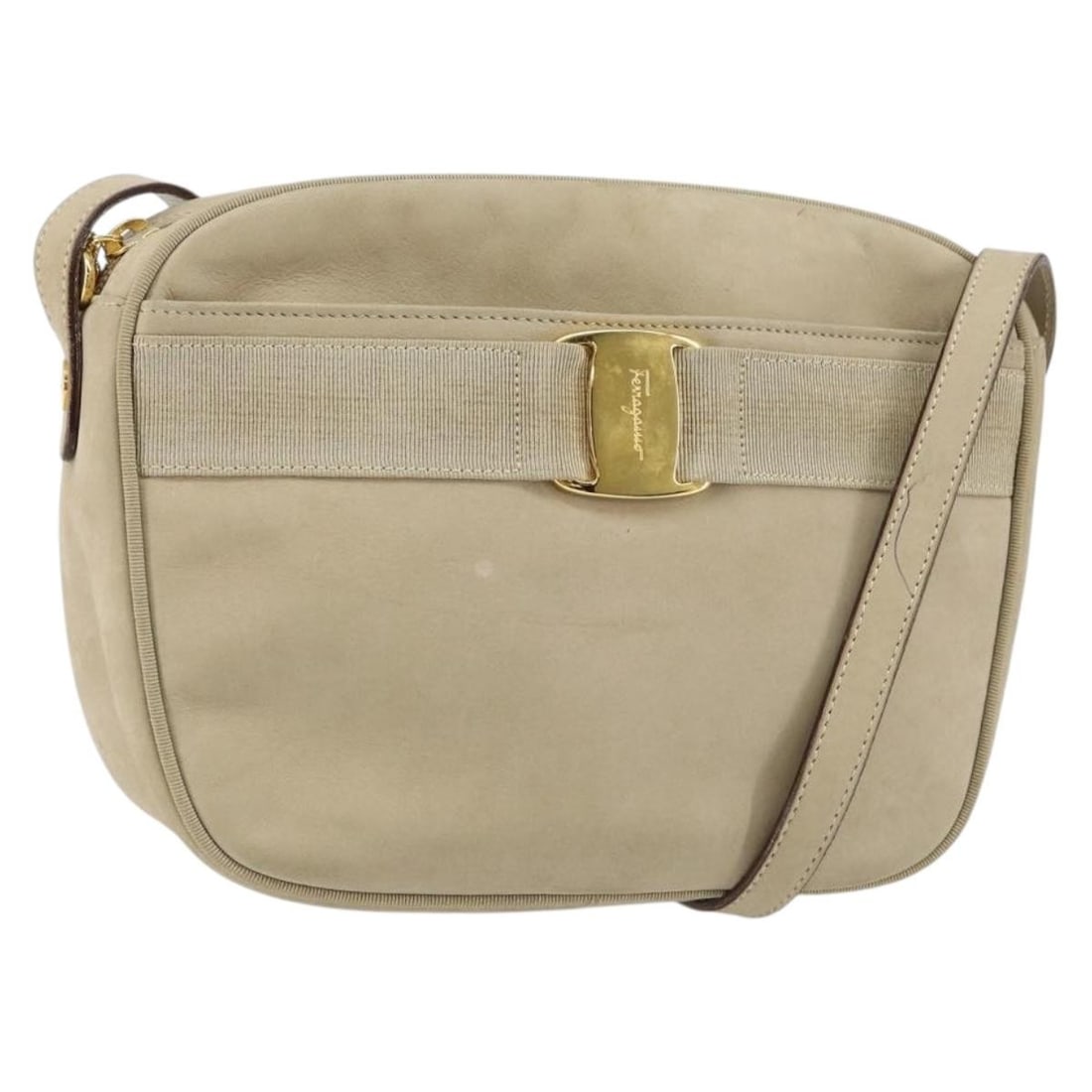 Beige Vala Shoulder Bag by Salvatore Ferragamo: Beige Vala Shoulder Bag by Salvatore Ferragamo This Salvatore Ferragamo Vala shoulder bag in beige is a pre-owned item designed for women. It features a classic shoulder bag silhouette and displays ge