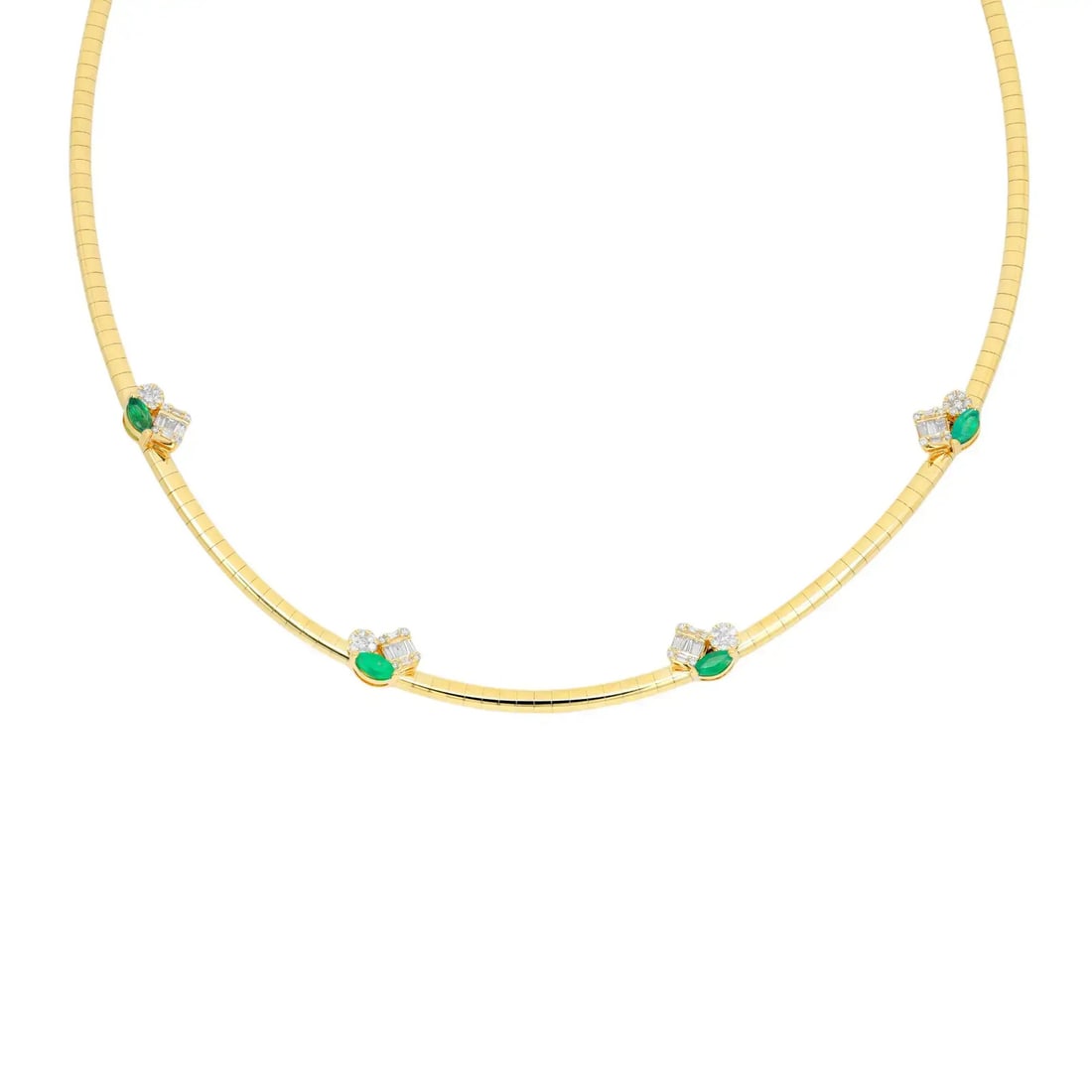 Rachel Koen 14K Yellow Gold Emerald Diamond Choker Necklace 1.29Ctw Adjustable (1 of 5)