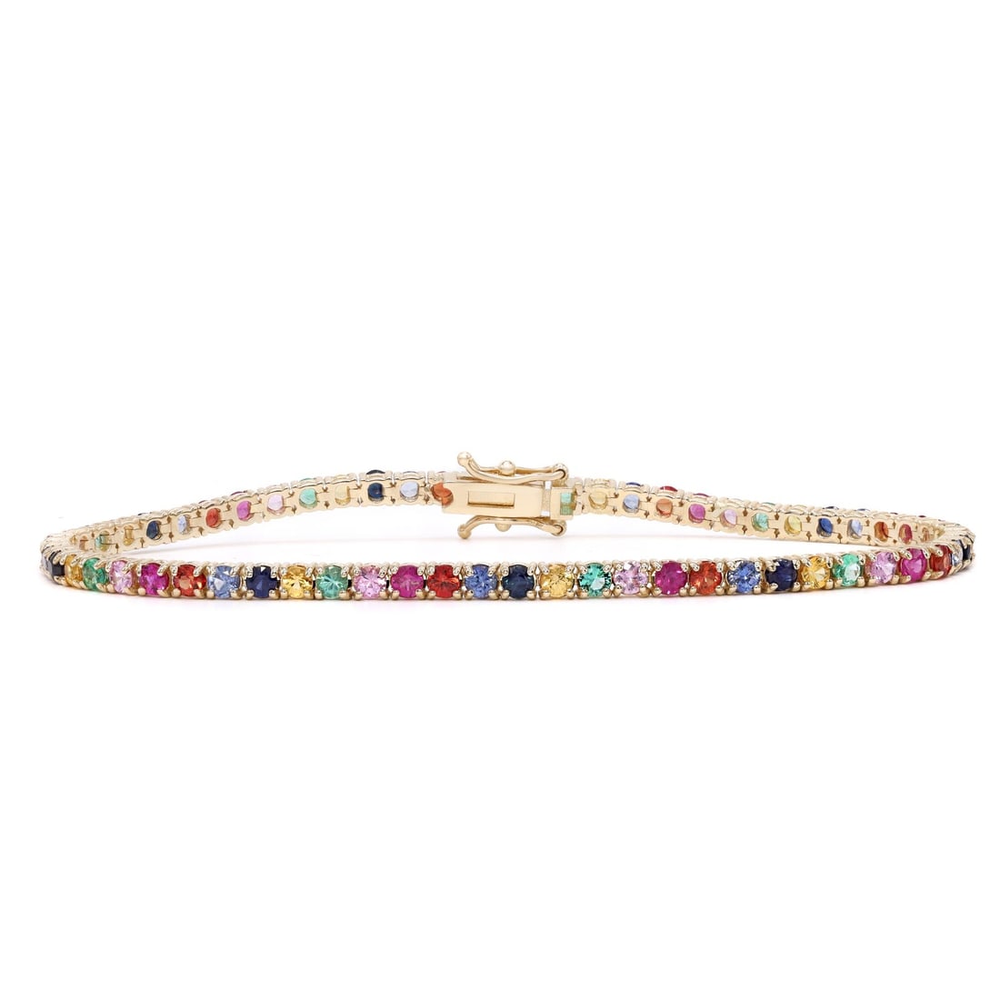 Rachel Koen 14K Yellow Gold Rainbow Tennis Bracelet 4.41Cttw 62 Sapphires 7 Inches (1 of 6)