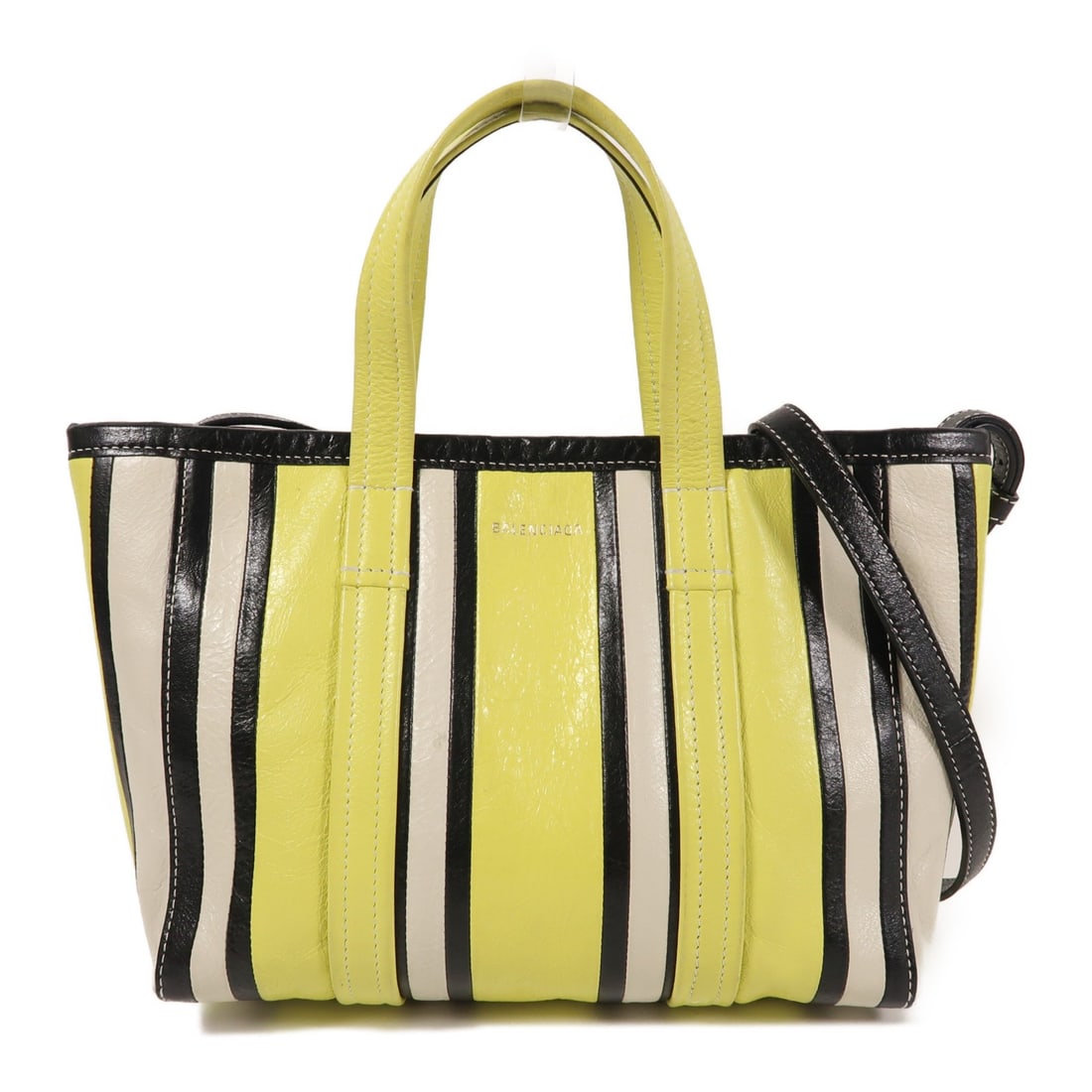 BALENCIAGA Bazzar Small 2-Way Leather Shoulder Bag Black Yellow: BALENCIAGA Bazzar Small 2-Way Leather Shoulder Bag Black Yellow Introducing the BALENCIAGA Bazzar Small 2-way Shoulder Bag, a stylish accessory that effortlessly combines functionality and luxury. Cra