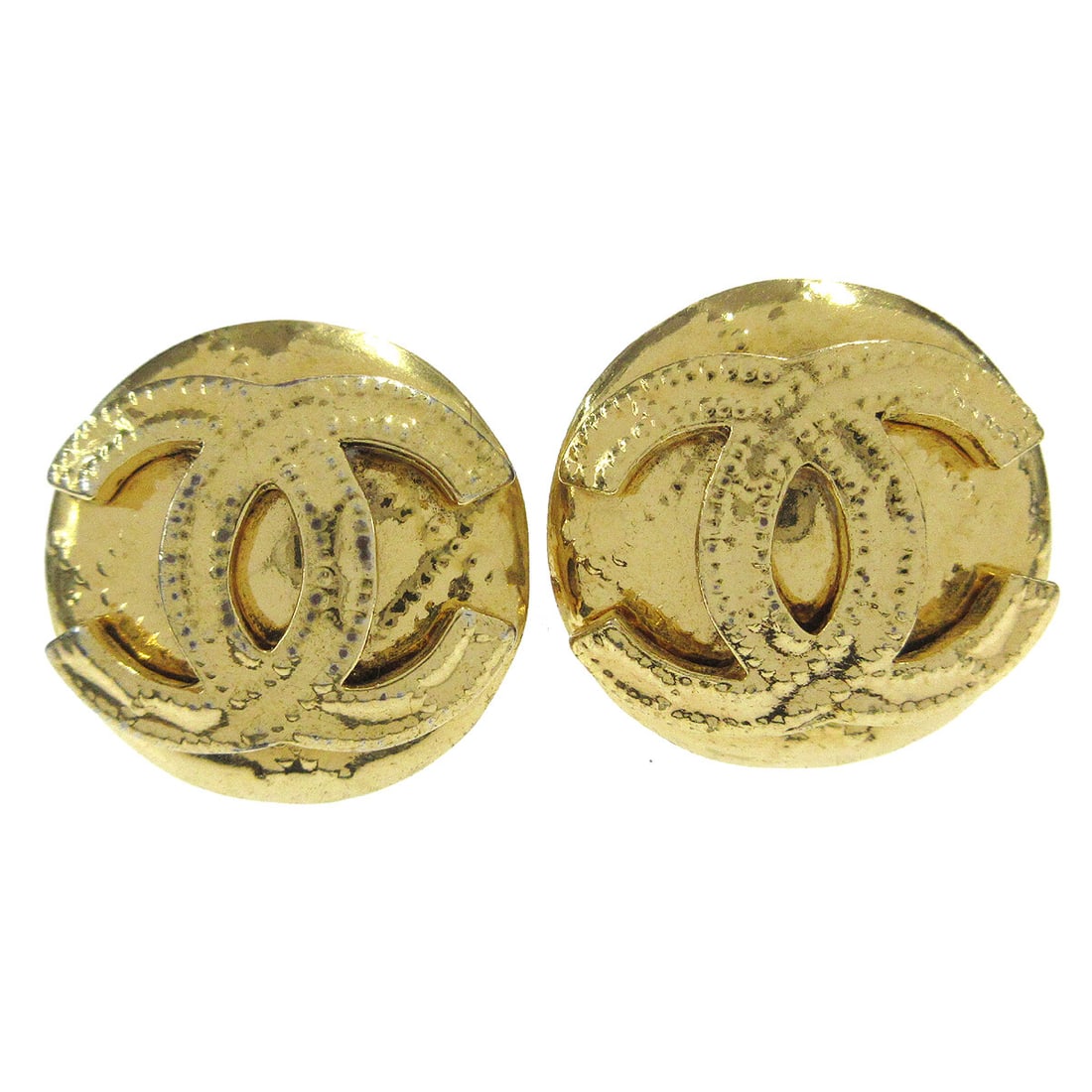 Chanel Gold-Plated Round Button Clip-On Earrings 94P (1 of 4)