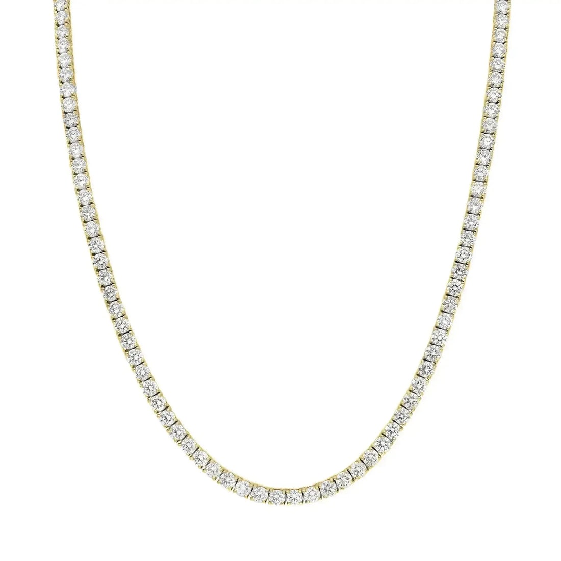 Rachel Koen 14K Yellow Gold Lab Grown Diamond Tennis Necklace 9.56Cttw: Rachel Koen 14K Yellow Gold Lab Grown Diamond Tennis Necklace 9.56Cttw This exquisite tennis necklace features a stunning array of lab grown diamonds set in fine 14K yellow gold, making it a perfect a
