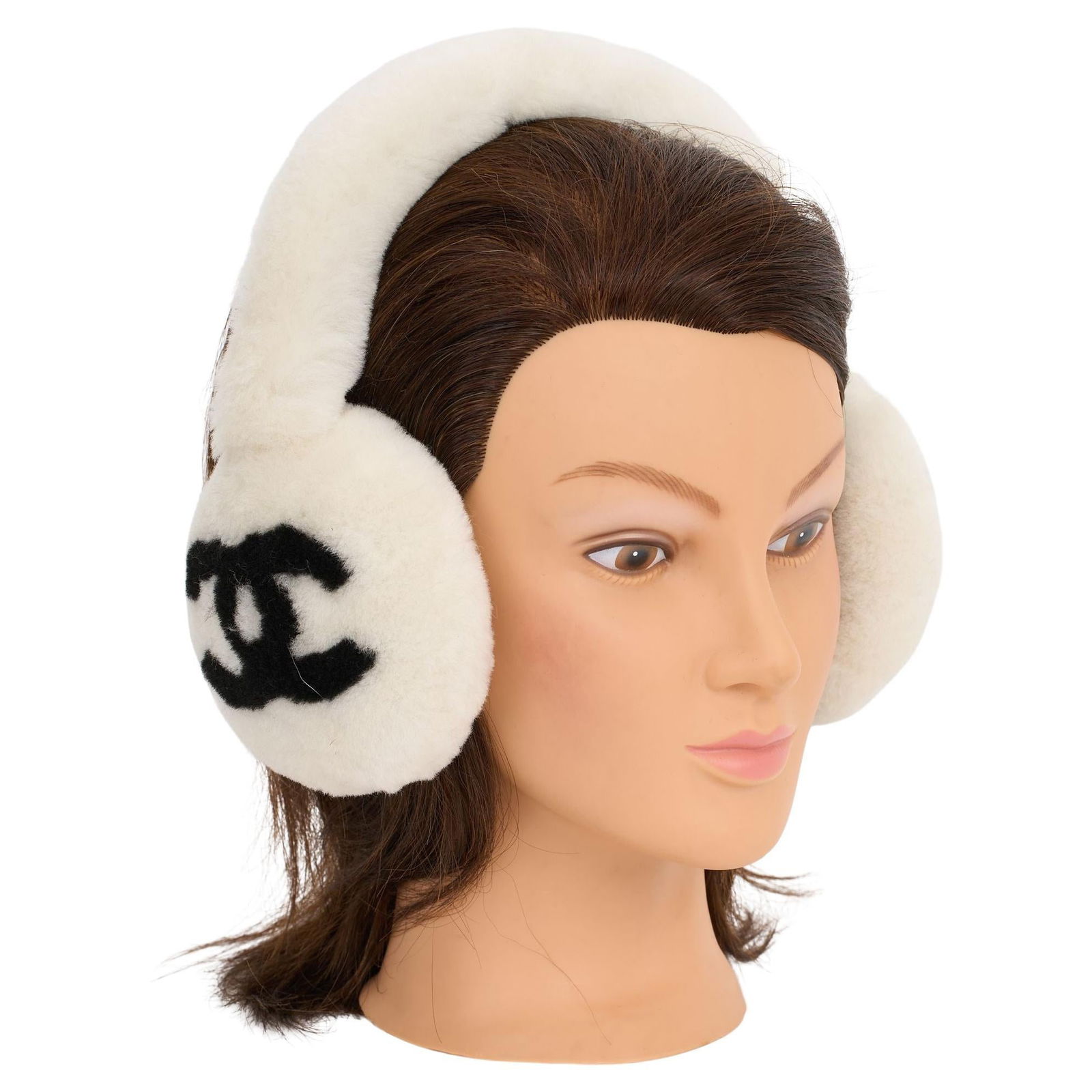 Chanel Off White Shearling Logo Earmuffs Italy 21st Century (1 of 4)