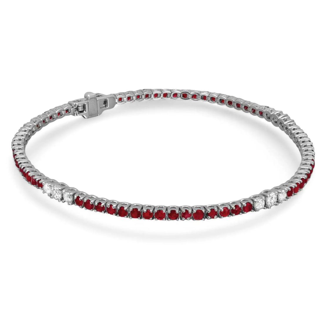 Rachel Koen 14K White Gold Ruby Diamond Tennis Bracelet 3.06Ctw (1 of 5)