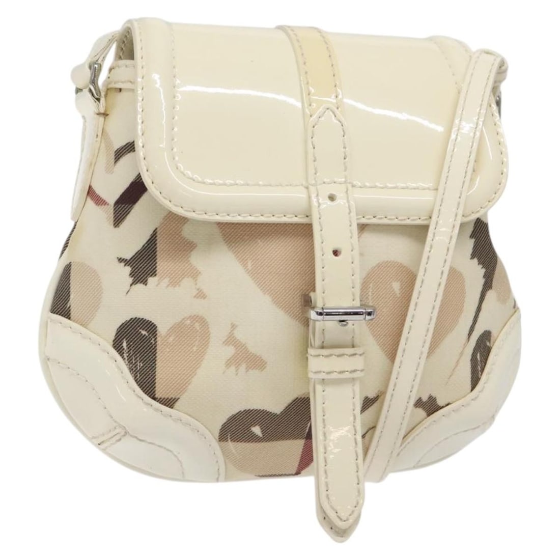Beige Flap Shoulder Bag from Burberry: Beige Flap Shoulder Bag from Burberry This Burberry flap shoulder bag features a beige exterior with a classic design. The bag shows some signs of use, including rubbing and slight stains on the outsi