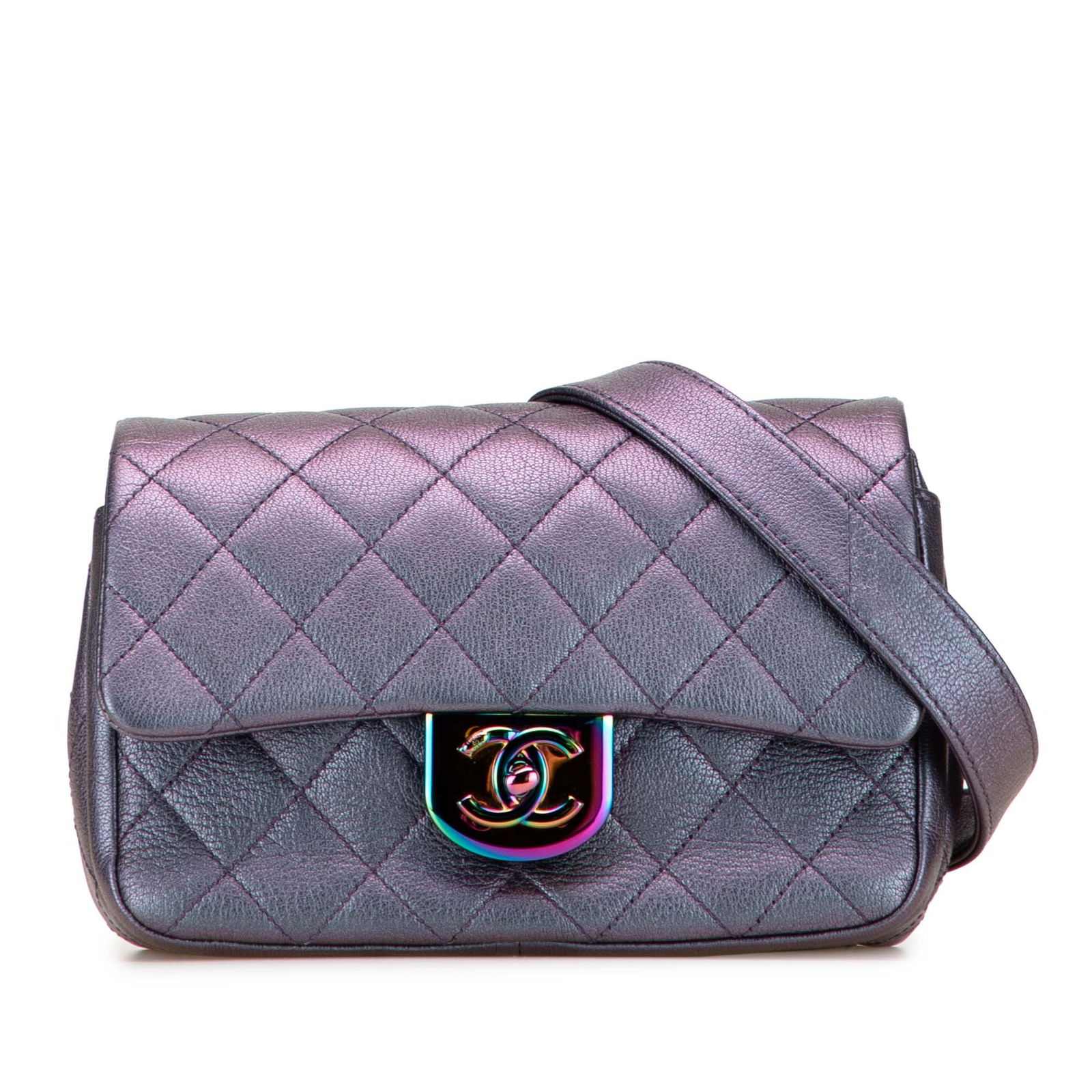 Chanel Small Iridescent Goatskin Double Carry Waist Chain Flap Purple (1 of 10)