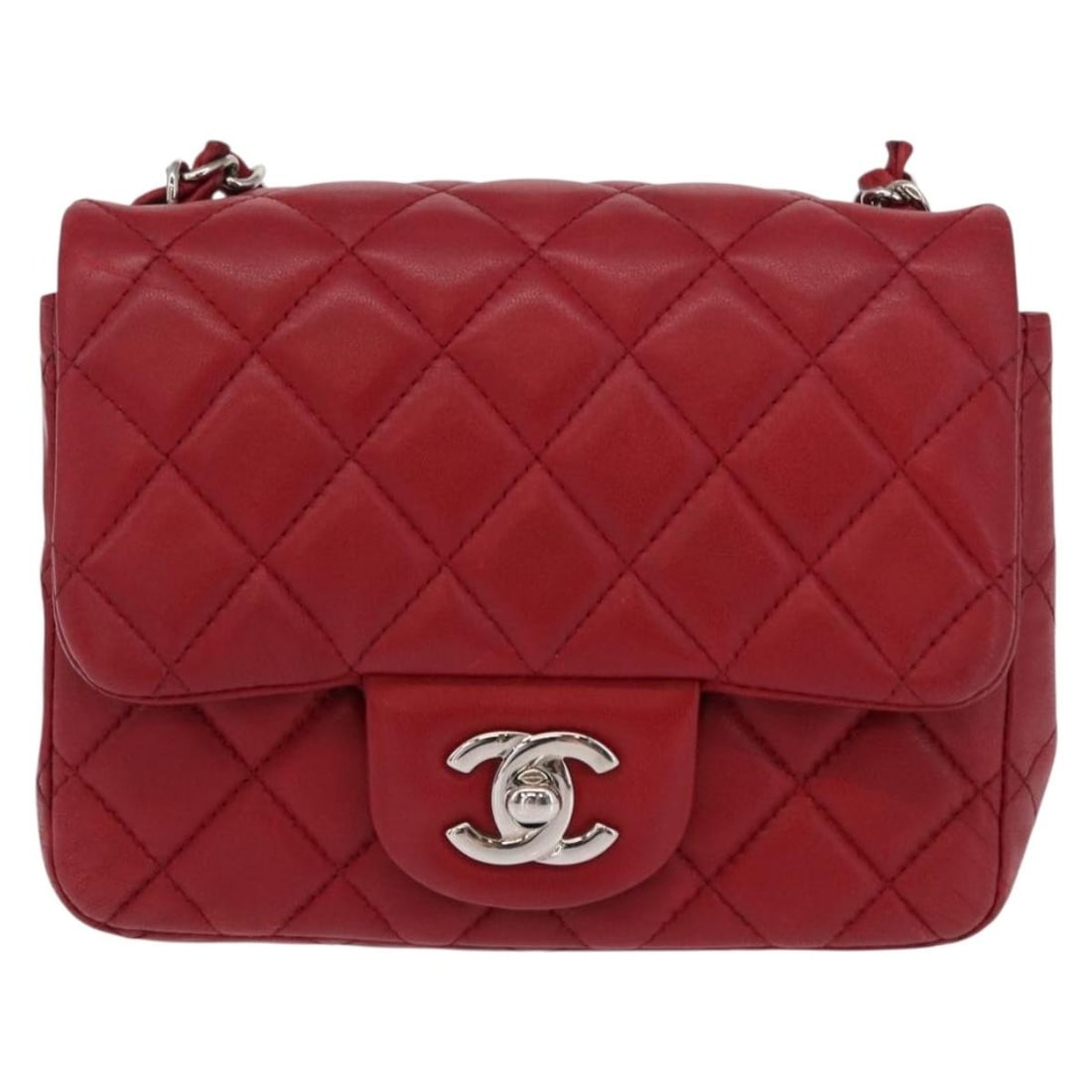 Chanel Mini Square Flap Shoulder Bag Red Quilted Leather (1 of 2)
