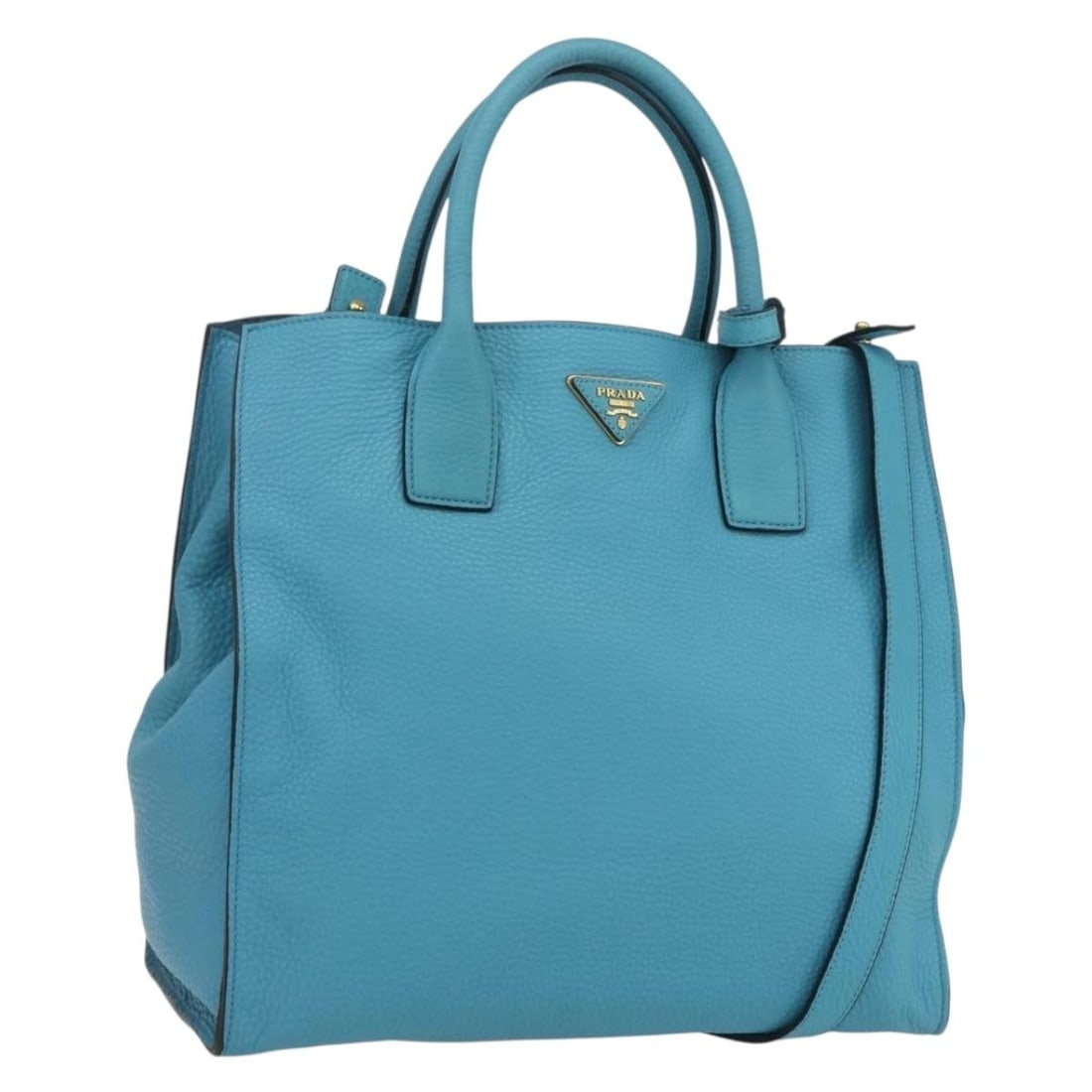 Turquoise Blue Prada Leather Two Way Shoulder and Handbag with Gold Details (1 of 18)