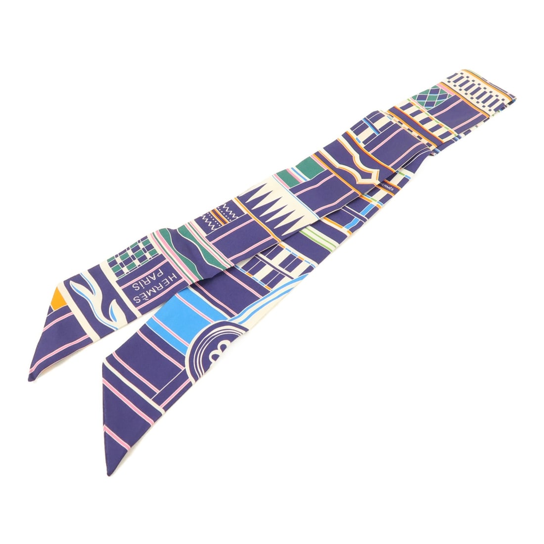 HERMES Blue Silk Twilly Scarf Made in France (1 of 8)