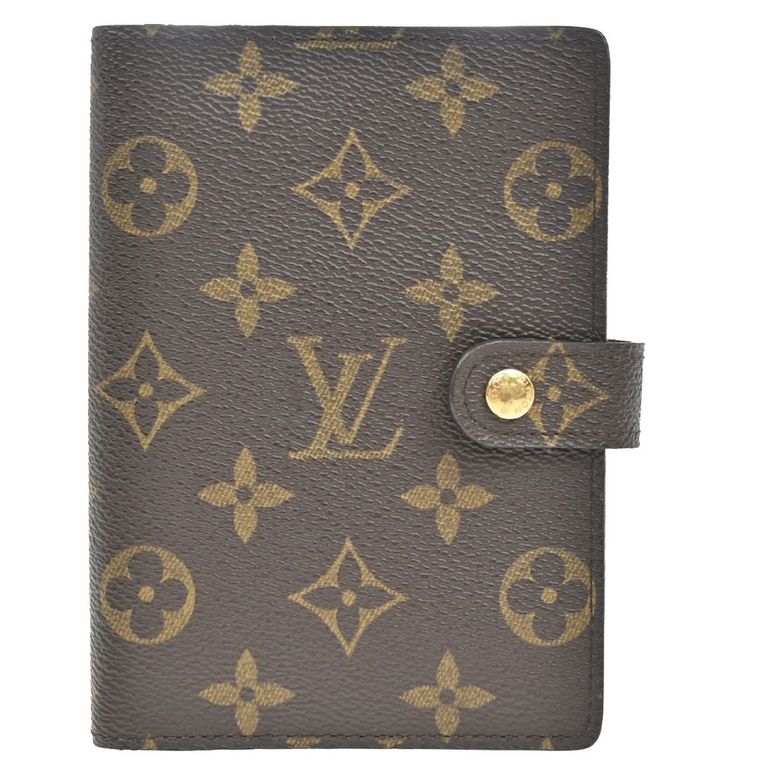 Brown Agenda Organizer by Louis Vuitton: Brown Agenda Organizer by Louis Vuitton This pre-owned Louis Vuitton agenda cover is designed for women and is crafted in a brown finish. It remains in very good condition with visible scuffs, dirt, a
