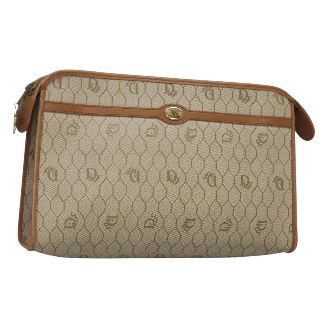 Beige Honeycomb Pattern Christian Dior Vintage Zippered Pouch Bag: Beige Honeycomb Pattern Christian Dior Vintage Zippered Pouch Bag This is a Christian Dior vintage Honeycomb zip pouch in beige. The pouch shows signs of use, with rubbing and scratches on the leather