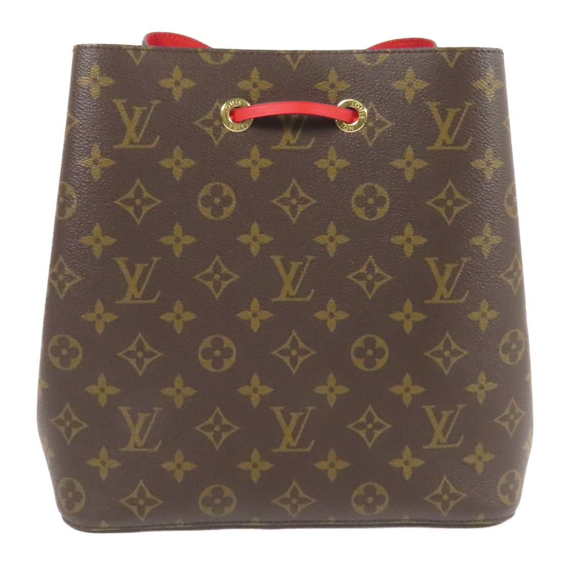 LOUIS VUITTON Neo Noe Bucket Bag Monogram Coquelicot GHW Shoulder Bag: LOUIS VUITTON Neo Noe Bucket Bag Monogram Coquelicot GHW Shoulder Bag Elevate your style with the LOUIS VUITTON Neo Noe Bucket Bag, a chic shoulder handbag crafted from durable PVC coated canvas. This