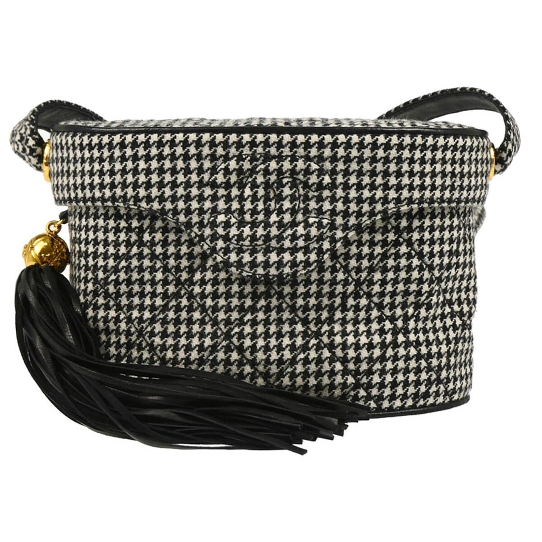 Chanel Black White Houndstooth Cotton Shoulder Bag with Crossbody Strap (1 of 11)