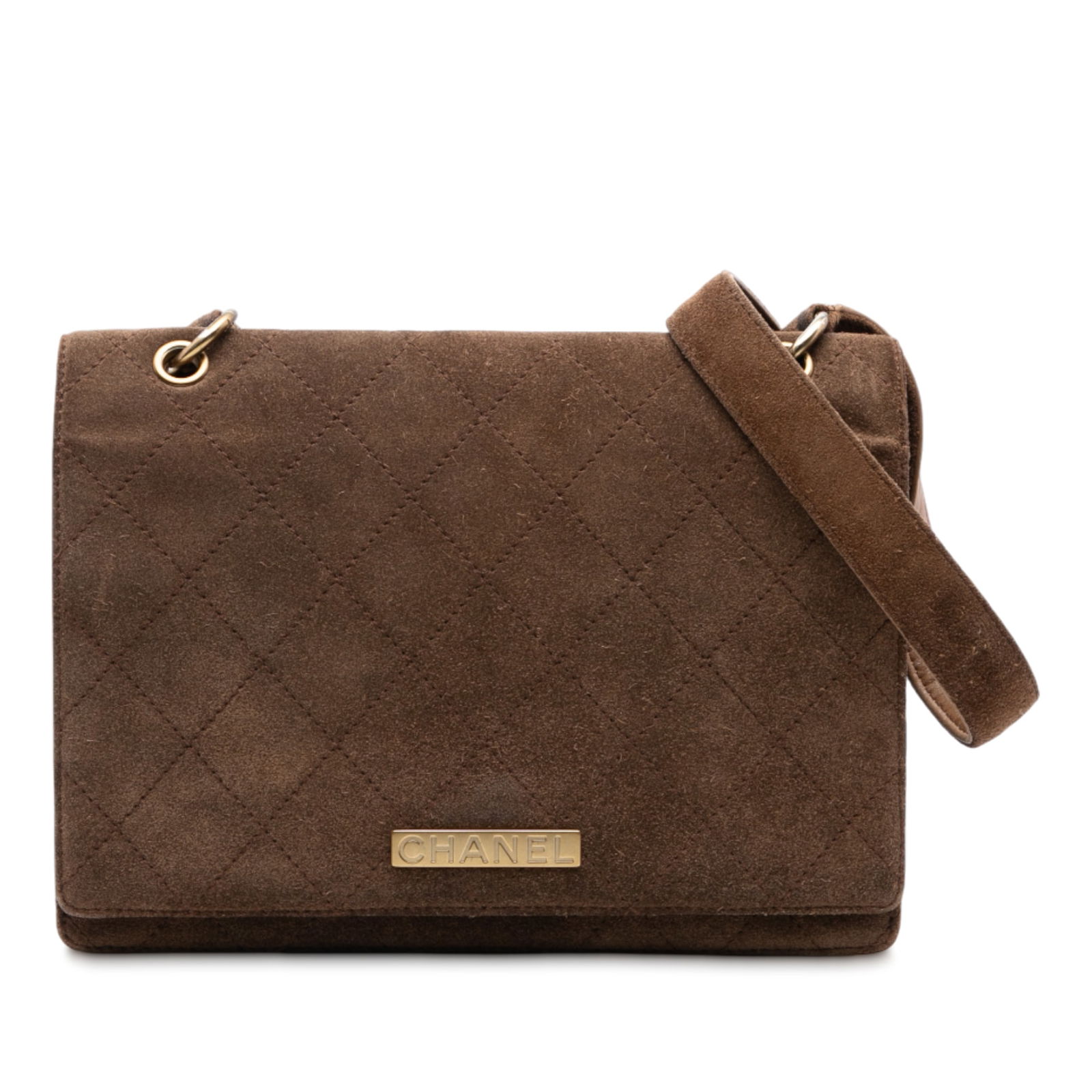 Chanel Quilted Suede Flap Crossbody Bag Brown Leather France: Chanel Quilted Suede Flap Crossbody Bag Brown Leather France Elevate your accessory collection with this Chanel Quilted Suede Flap Crossbody. Crafted from luxurious suede leather, this stylish crossbo