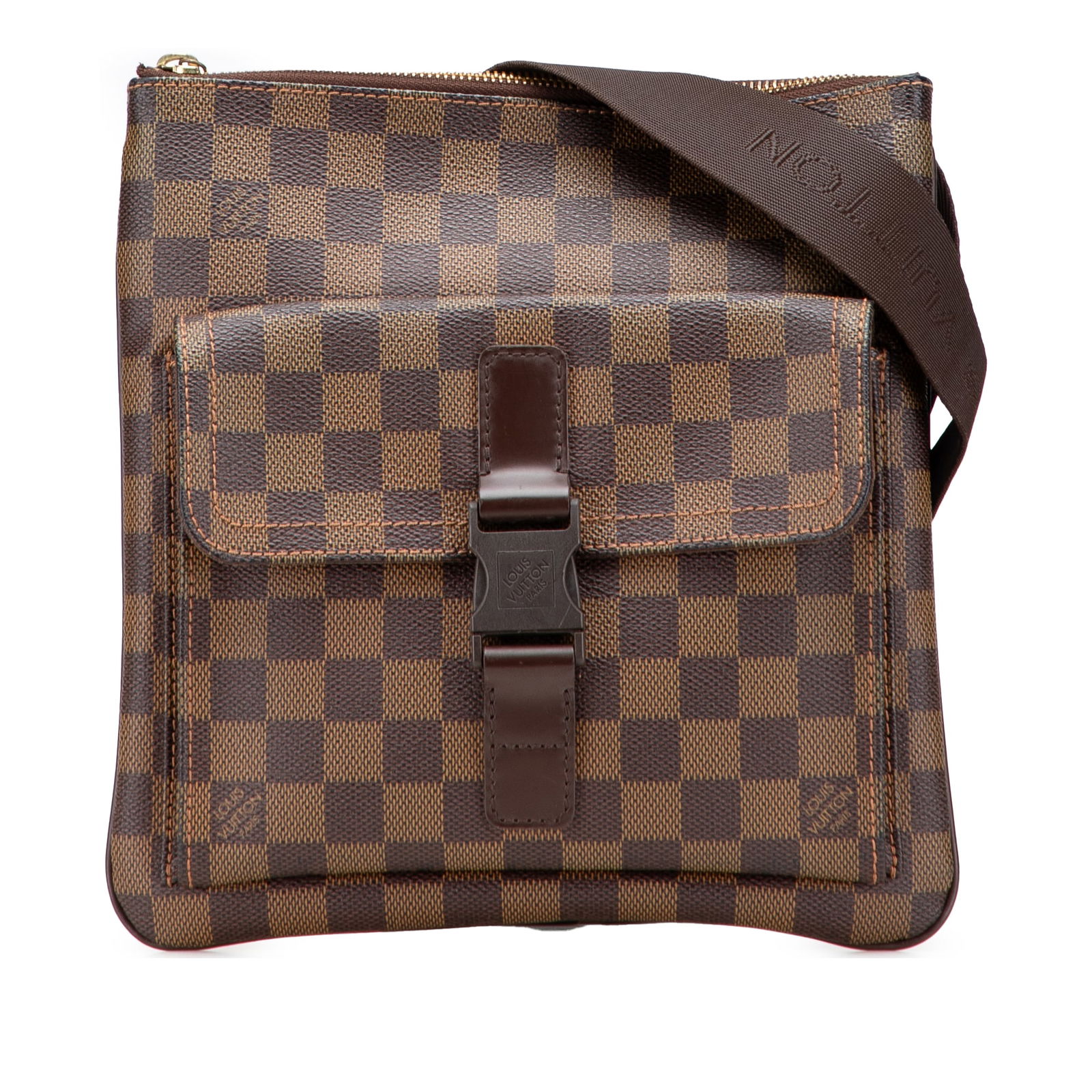 Louis Vuitton Damier Ebene Pochette Melville Bag Brown Canvas: Louis Vuitton Damier Ebene Pochette Melville Bag Brown Canvas This Louis Vuitton Damier Ebene Pochette Melville is a stylish and functional accessory crafted from elegant damier ebene canvas, compleme